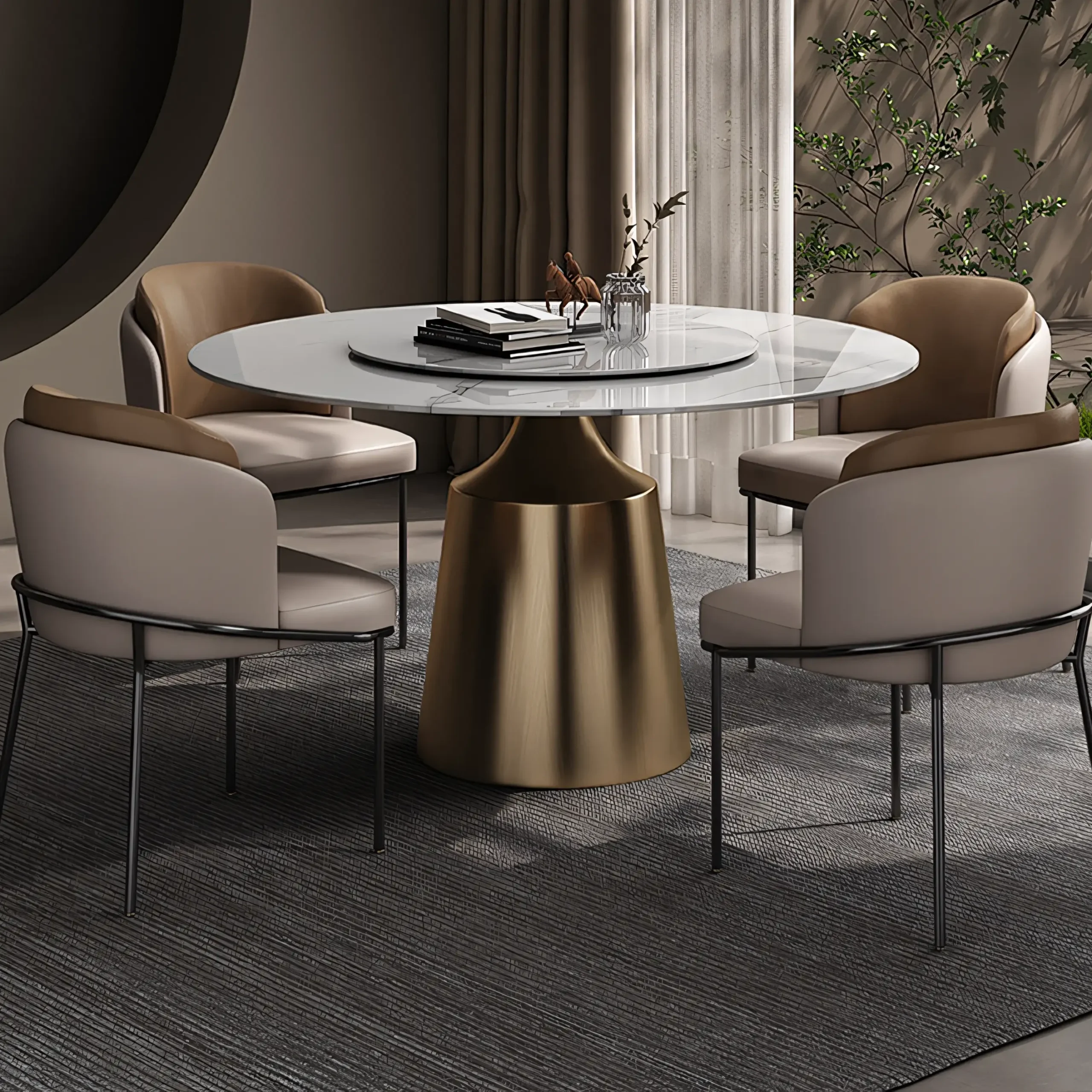 Modern Italian Light Luxury Dining Chair | Two-Tone Faux Saddle Leather with Gold-Tipped Legs - Image 4