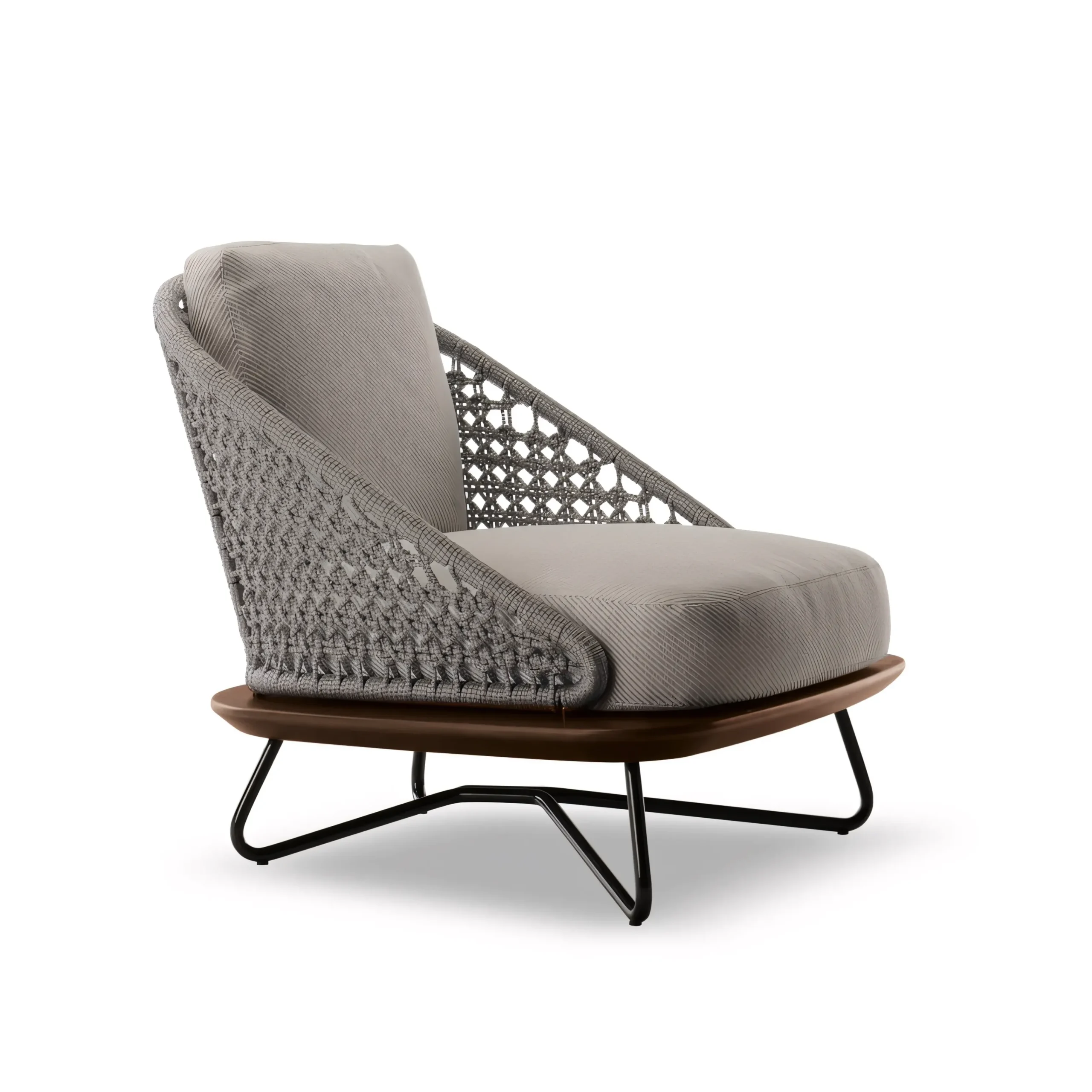 Modern Outdoor Lounge Chair with Grade A Teak Base & Olefin Rope Weave - Weatherproof Design - Image 3