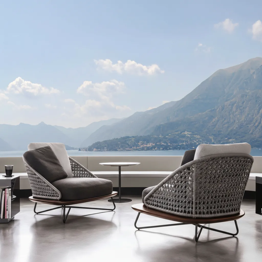 Modern Outdoor Lounge Chair with Grade A Teak Base & Olefin Rope Weave - Weatherproof Design - Image 5