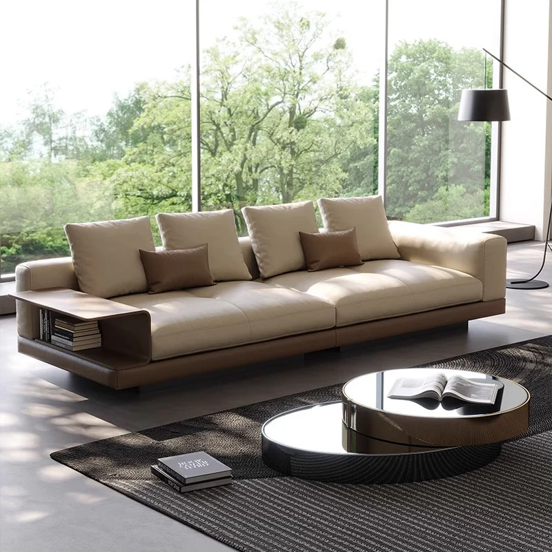 Modern Italian Style Modular Sectional Sofa with Saddler-Leather Base & Integrated Solid Steel Shelves - Image 5