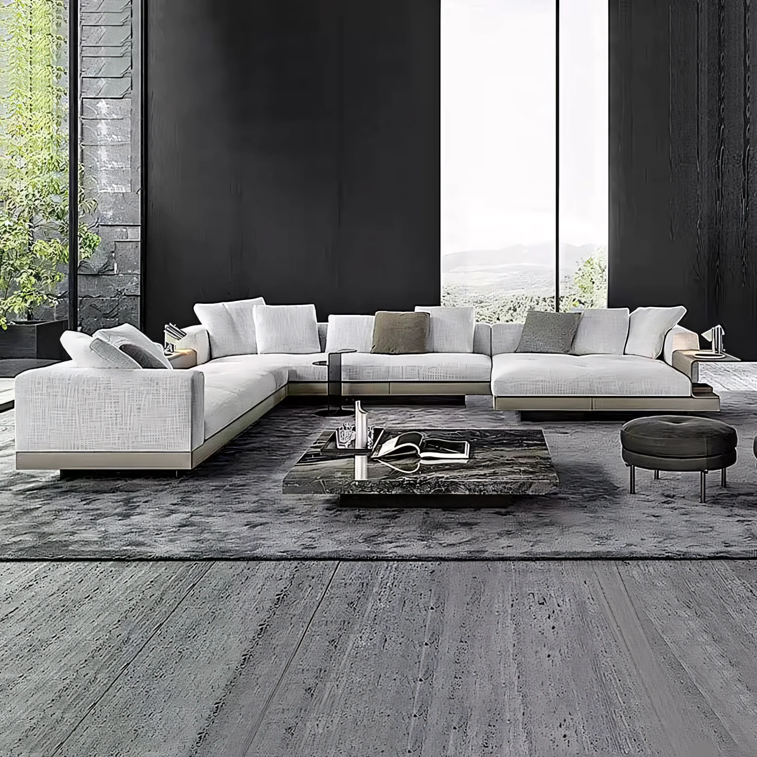 Modern Italian Style Modular Sectional Sofa with Saddler-Leather Base & Integrated Solid Steel Shelves - Image 3