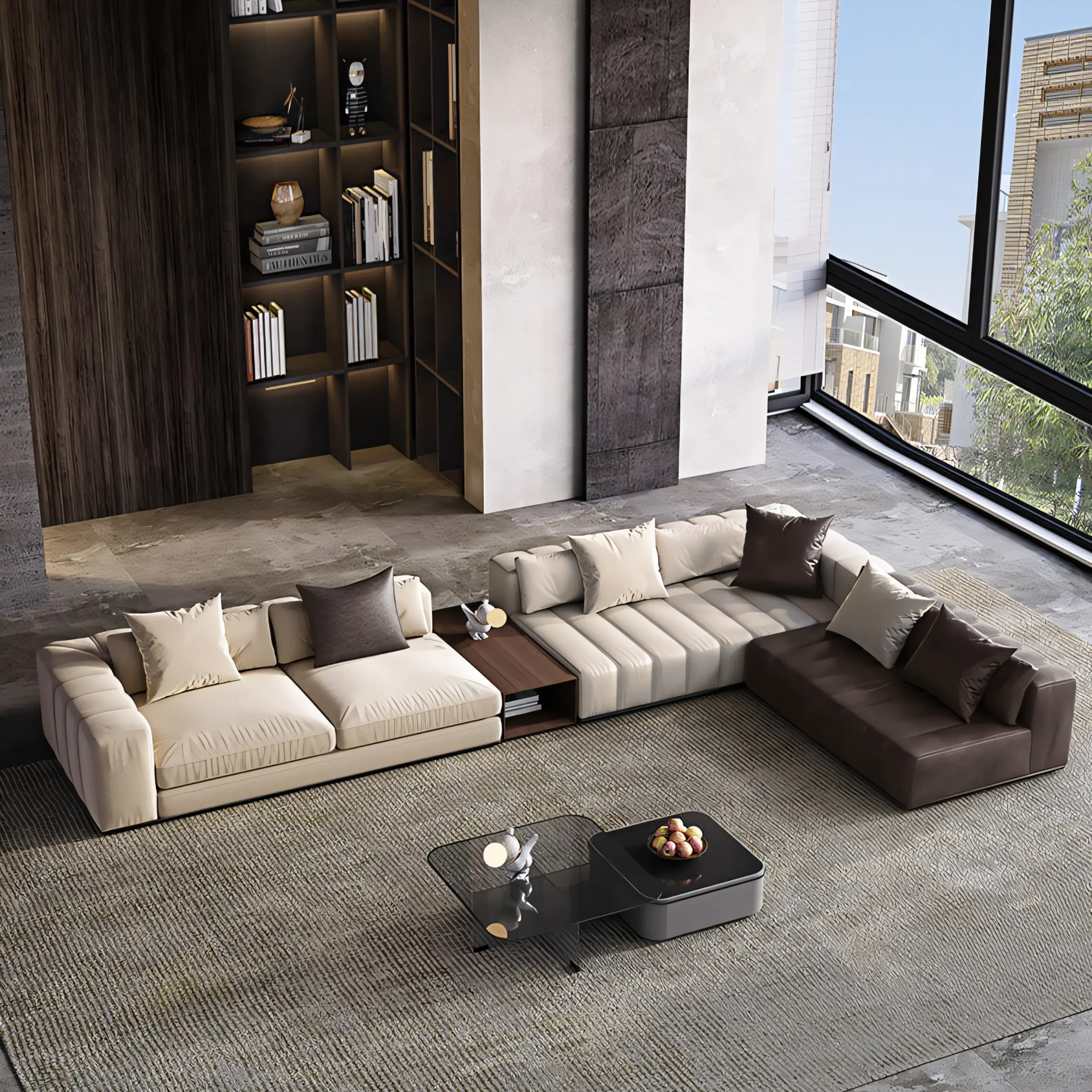 Piano Style Stitching and Built-in Side Table Module Sofa System - Image 5