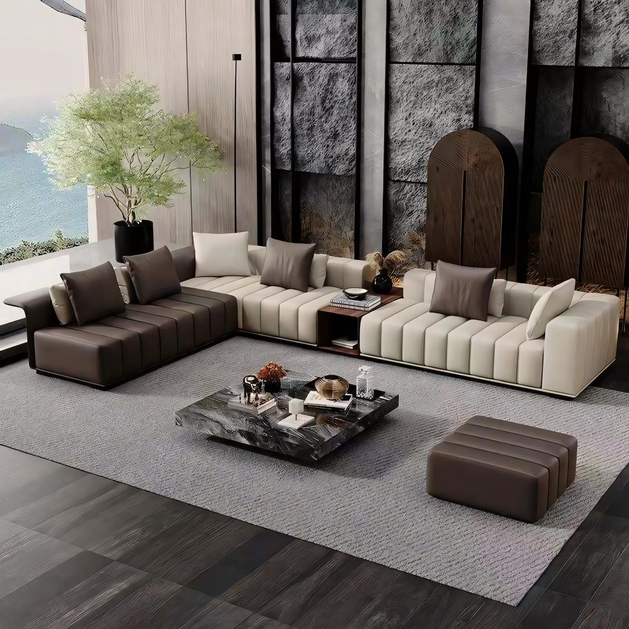 Piano Style Stitching and Built-in Side Table Module Sofa System - Image 4