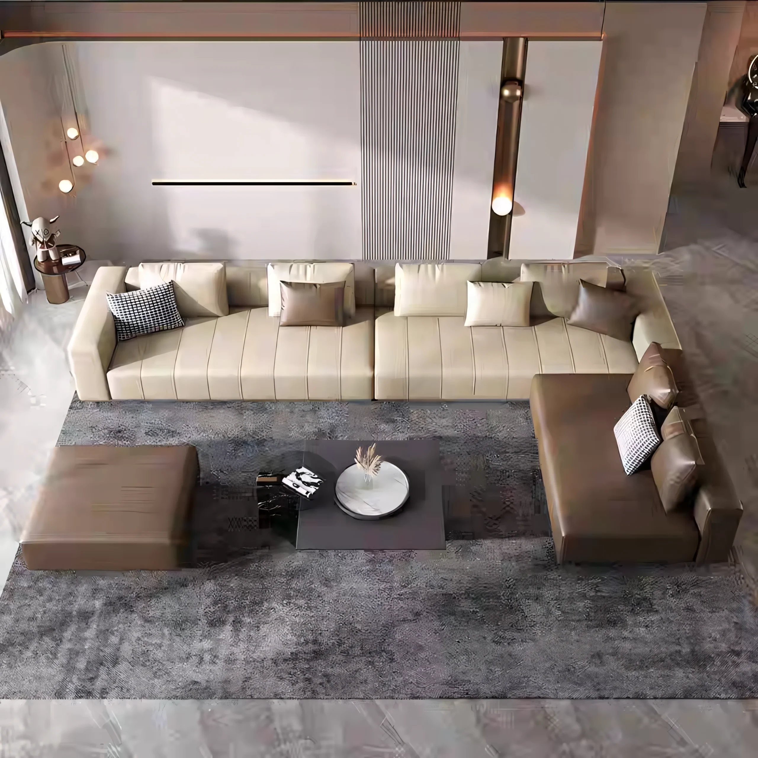 Piano Style Stitching and Built-in Side Table Module Sofa System - Image 3