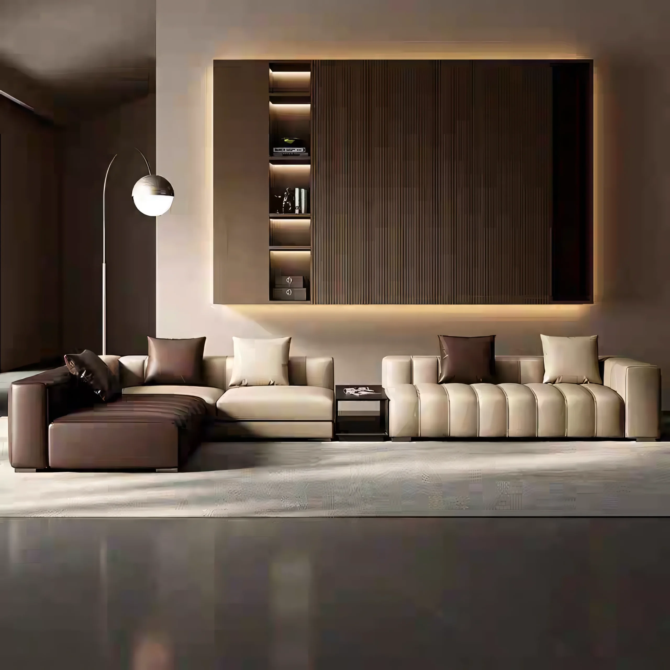 Piano Style Stitching and Built-in Side Table Module Sofa System - Image 2