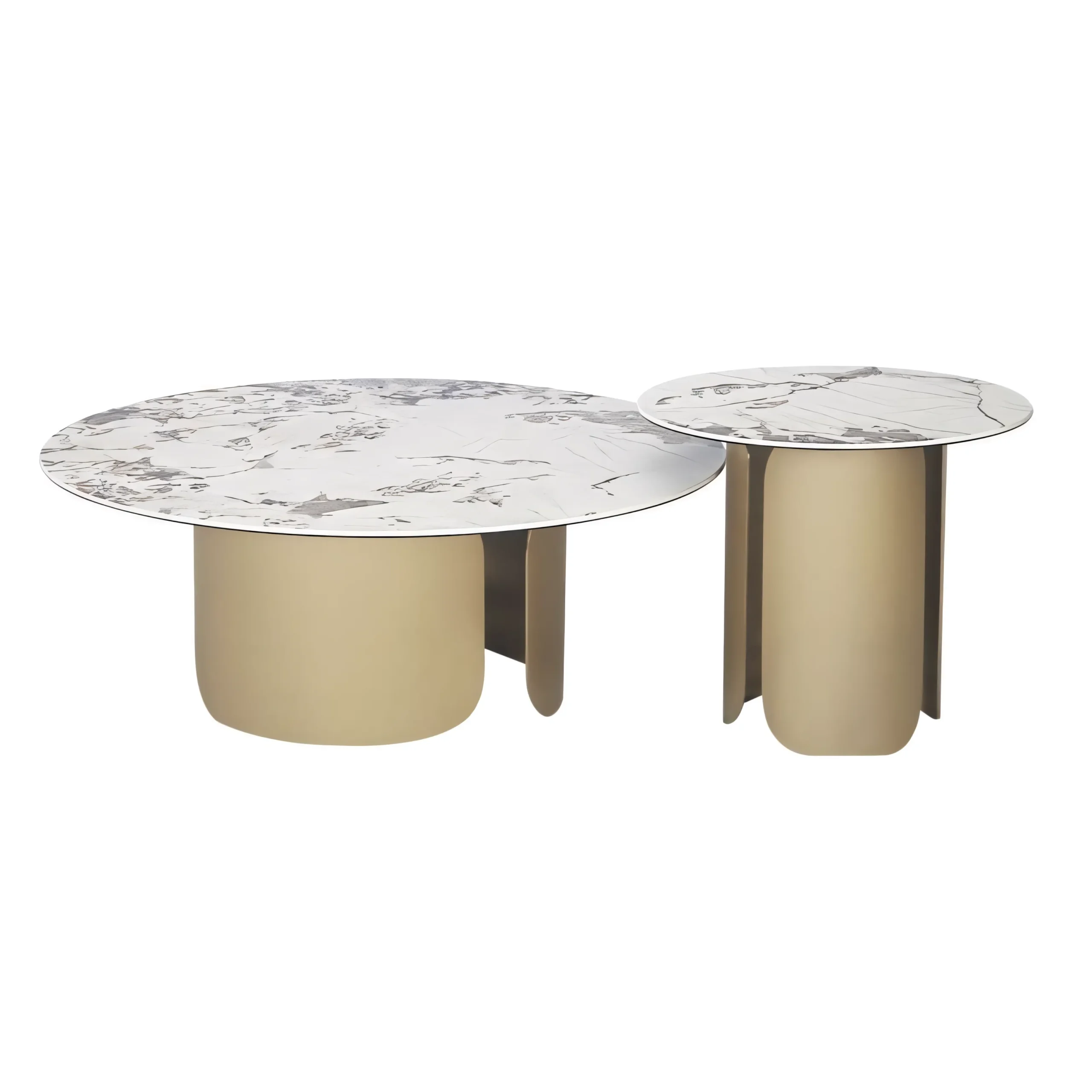 Modern Round Nesting Coffee Table Set with Natural Marble Top & Stainless Steel Base - Image 2