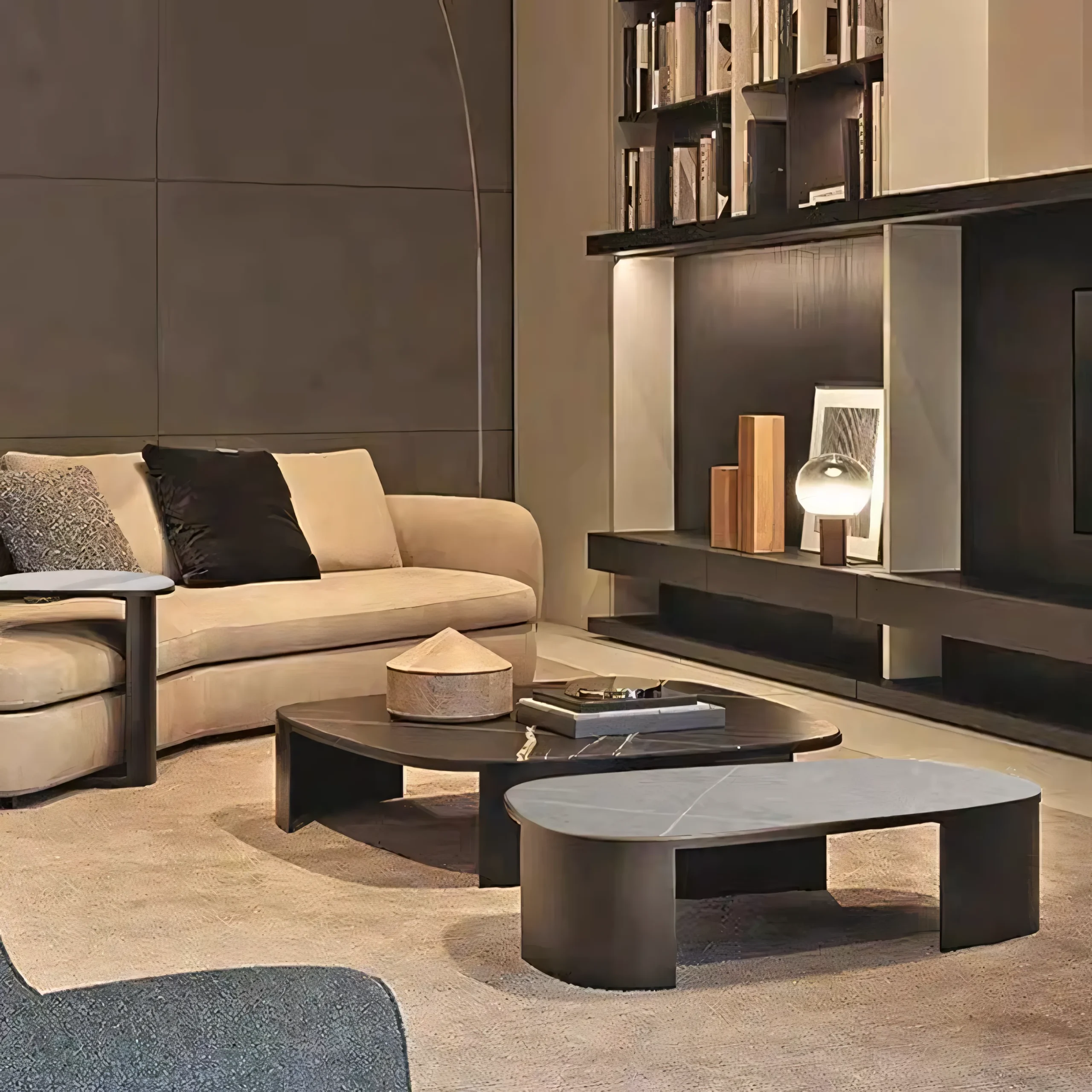 Modern Nesting Coffee Table Set | Sintered Stone Top & Brushed Metal Base - Image 5