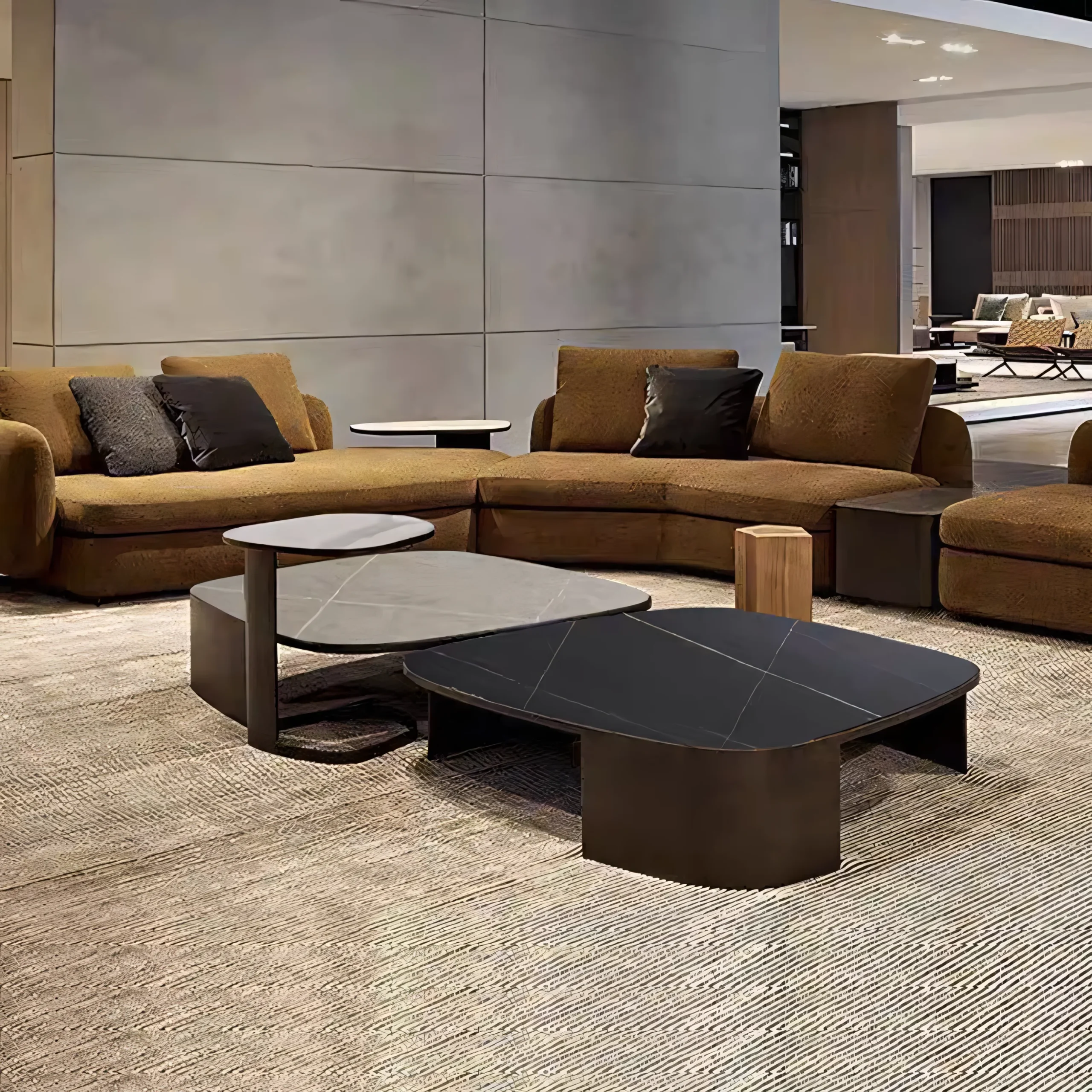 Modern Nesting Coffee Table Set | Sintered Stone Top & Brushed Metal Base - Image 3