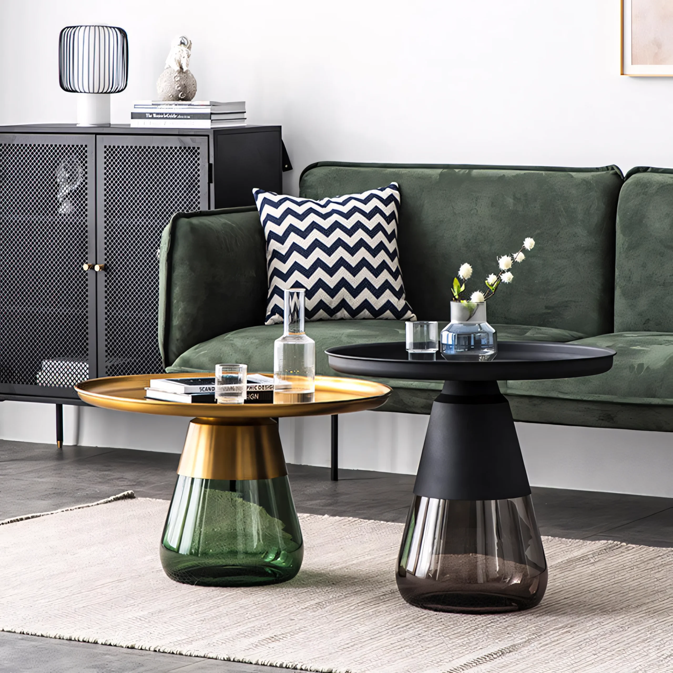 Modern Bell-Shaped Coffee Table with Tempered Glass Base & Stainless Steel Top - Image 6