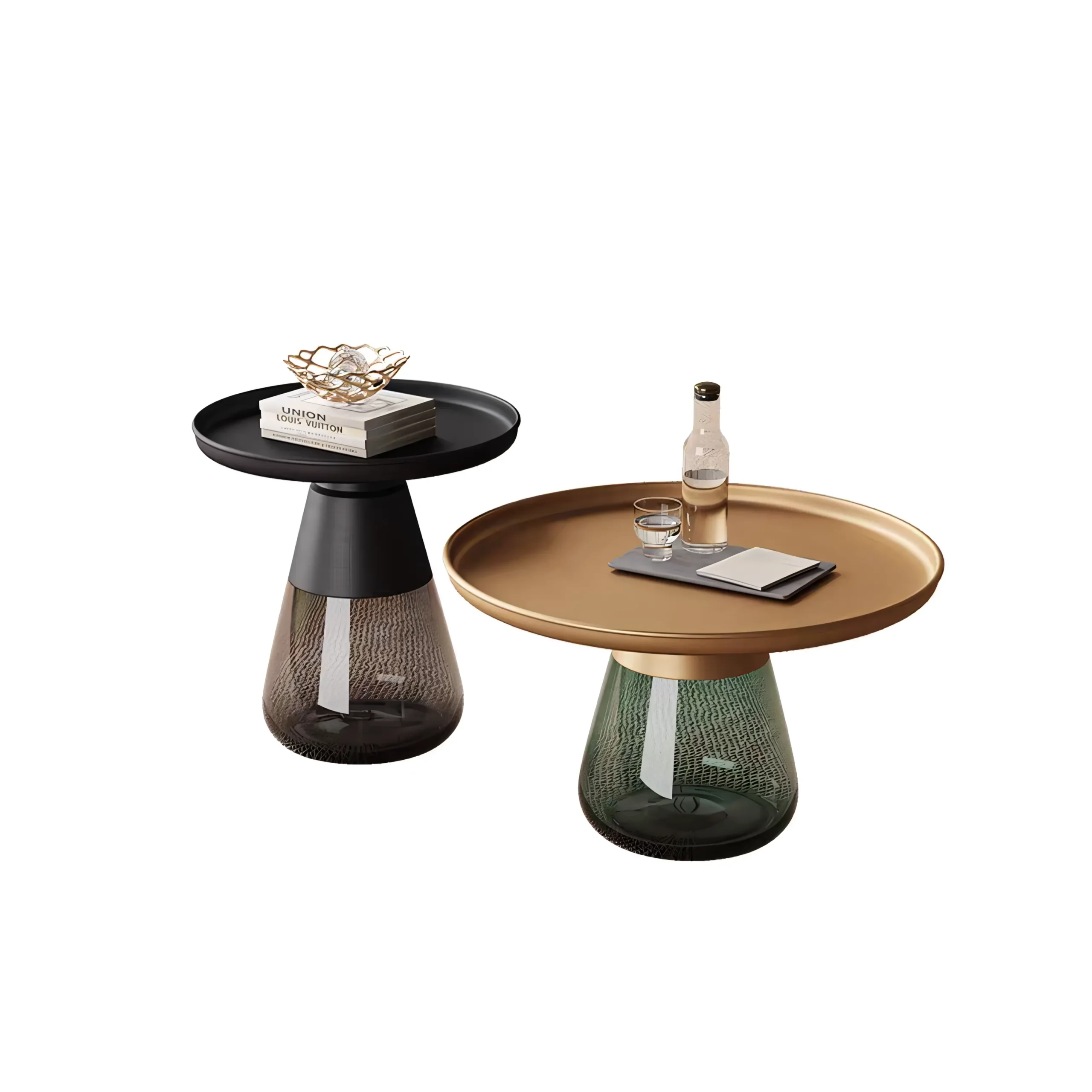 Modern Bell-Shaped Coffee Table with Tempered Glass Base & Stainless Steel Top - Image 4