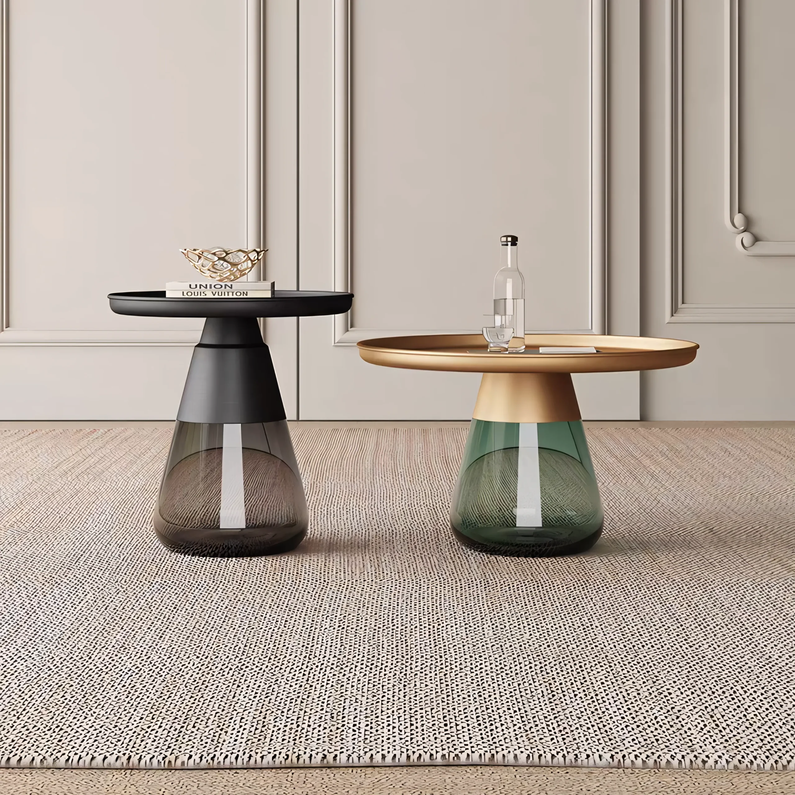 Modern Bell-Shaped Coffee Table with Tempered Glass Base & Stainless Steel Top - Image 5