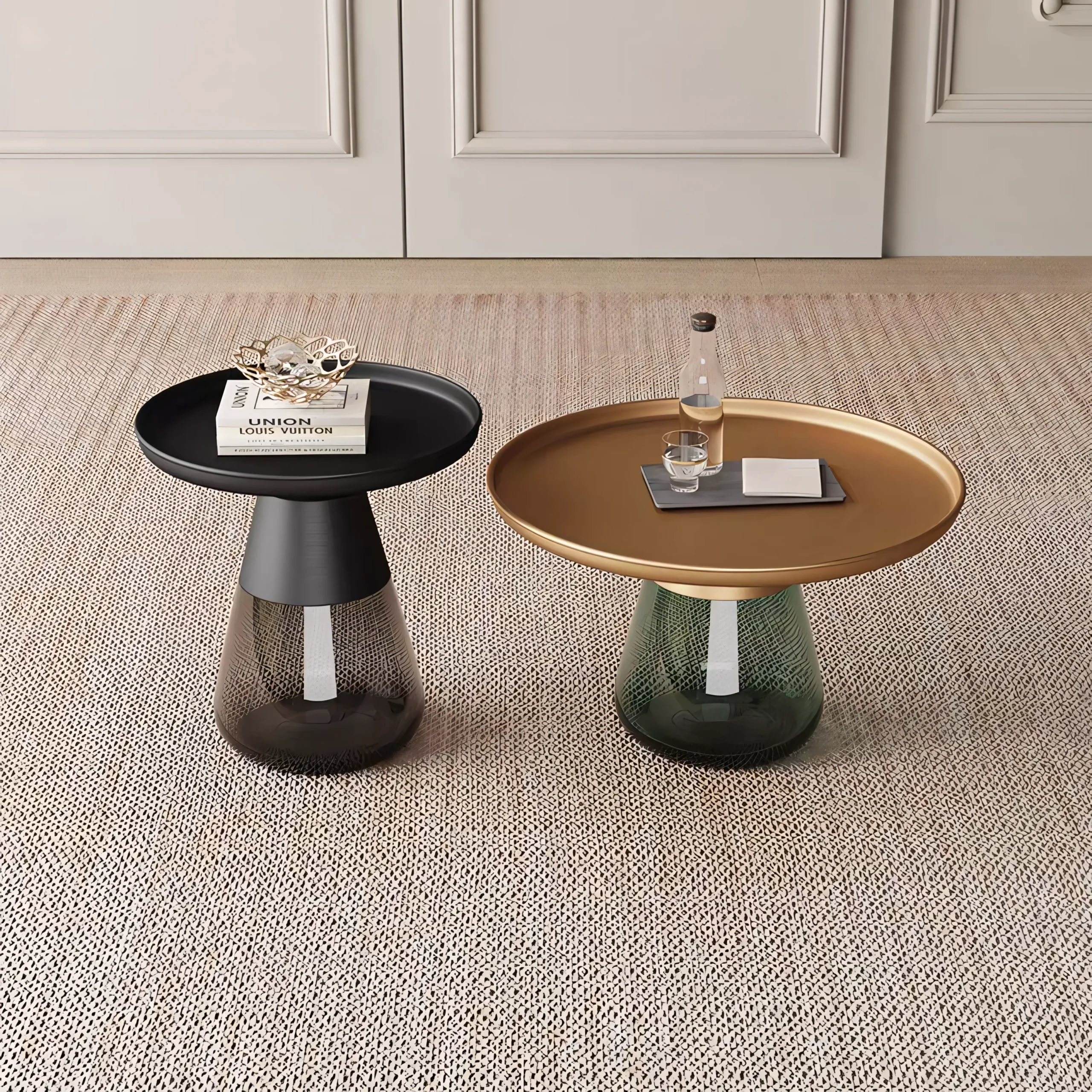 Modern Bell-Shaped Coffee Table with Tempered Glass Base & Stainless Steel Top - Image 3