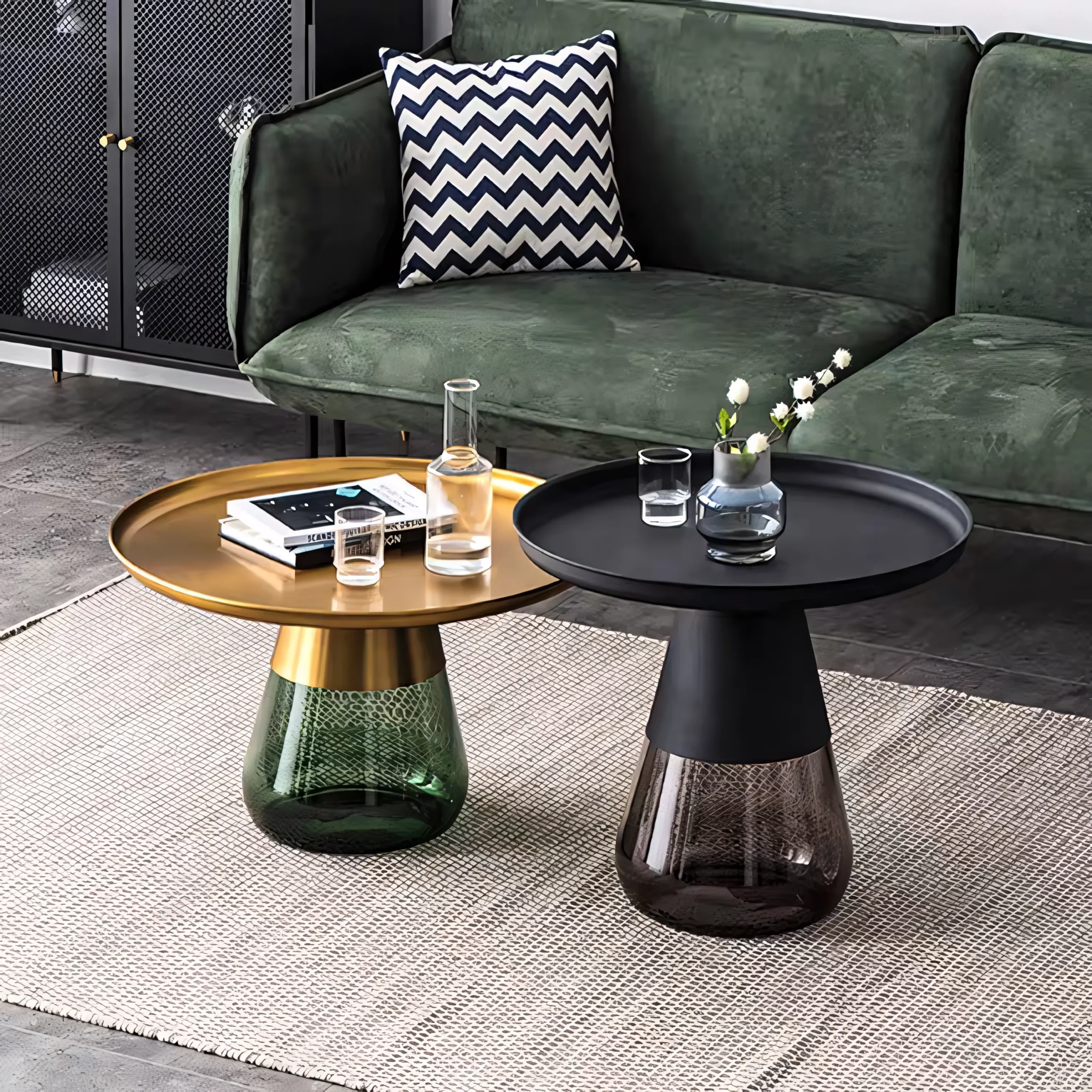 Modern Bell-Shaped Coffee Table with Tempered Glass Base & Stainless Steel Top - Image 2