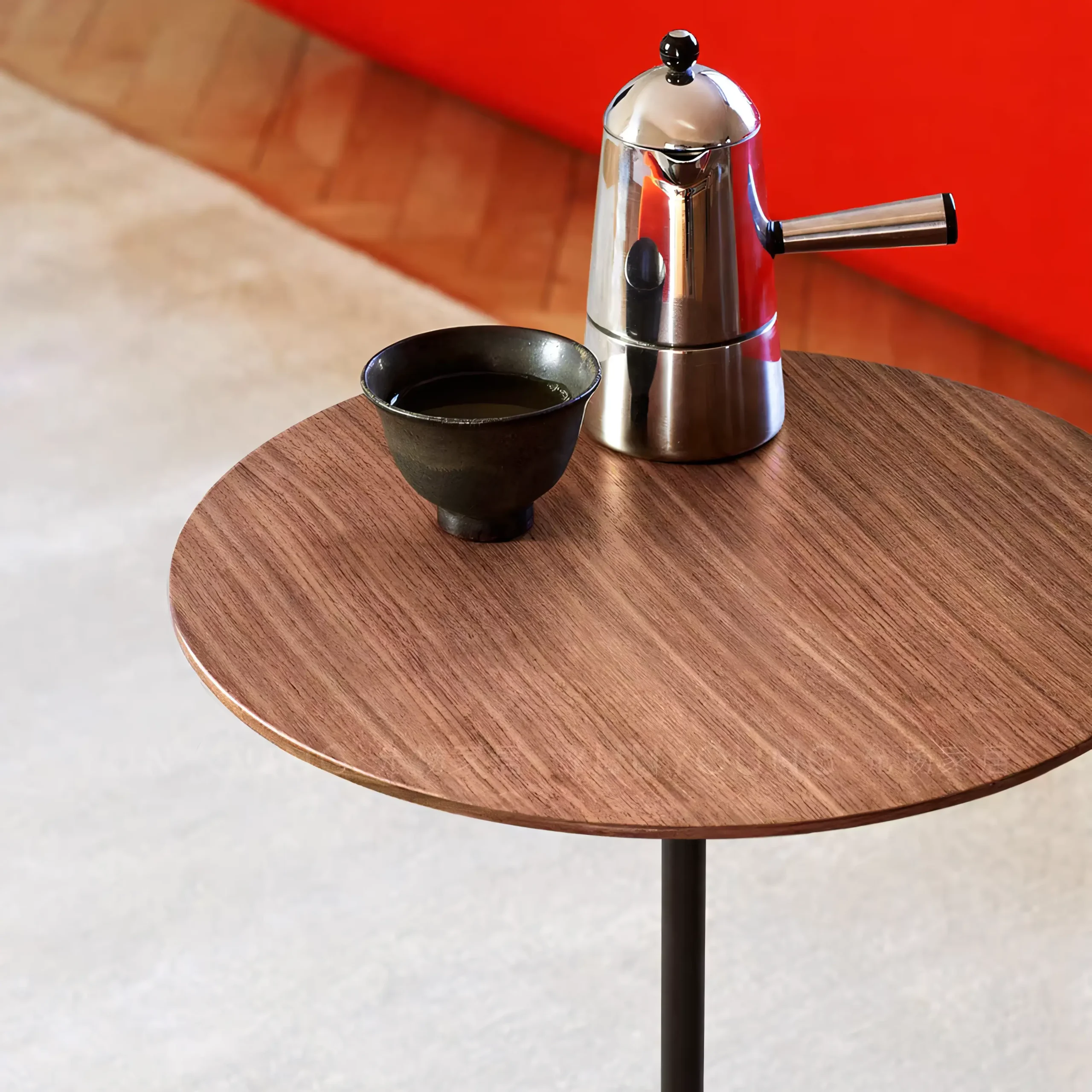 Modern Round Side Table with Solid Marble Base & Walnut Wood - Image 2