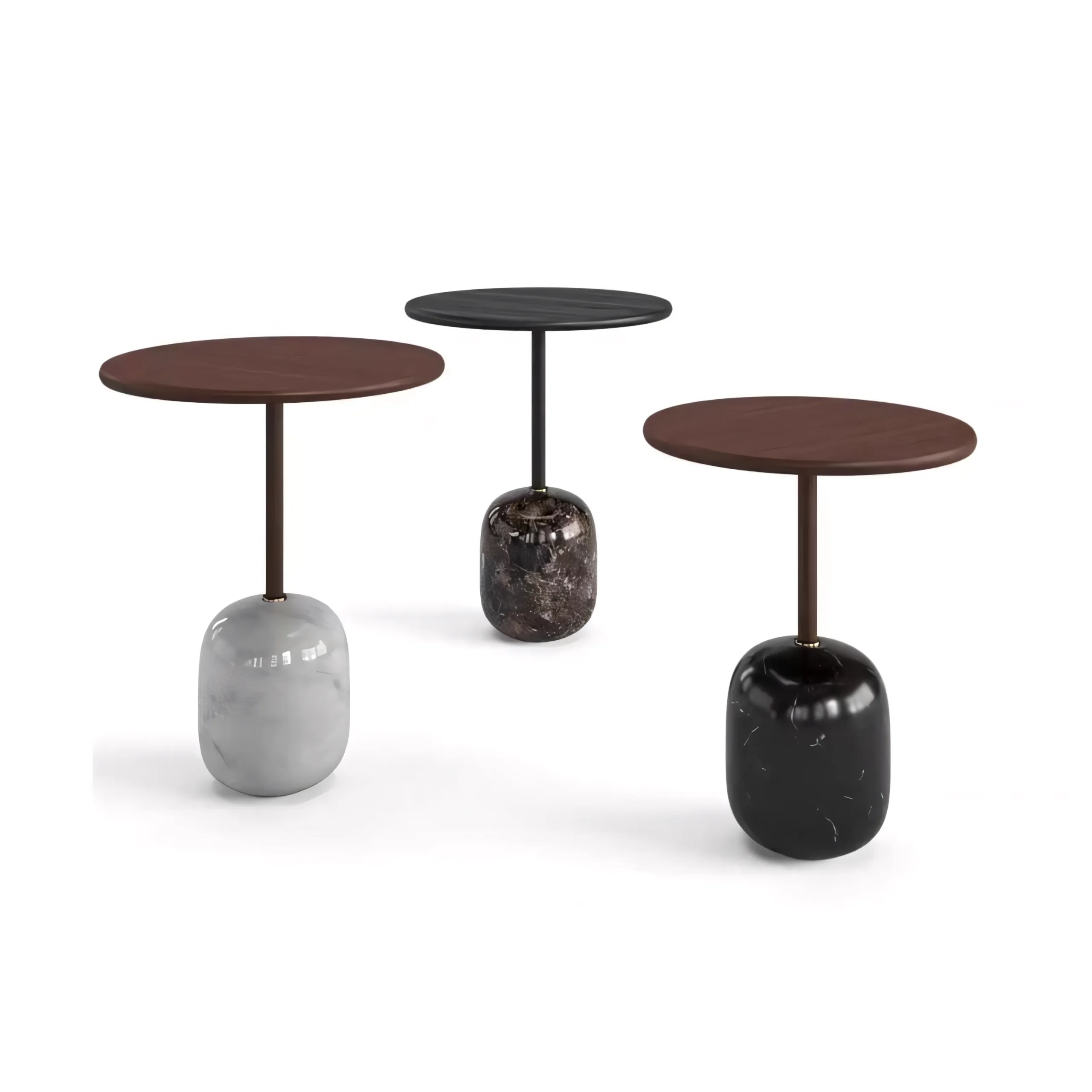 Modern Round Side Table with Solid Marble Base & Walnut Wood - Image 4