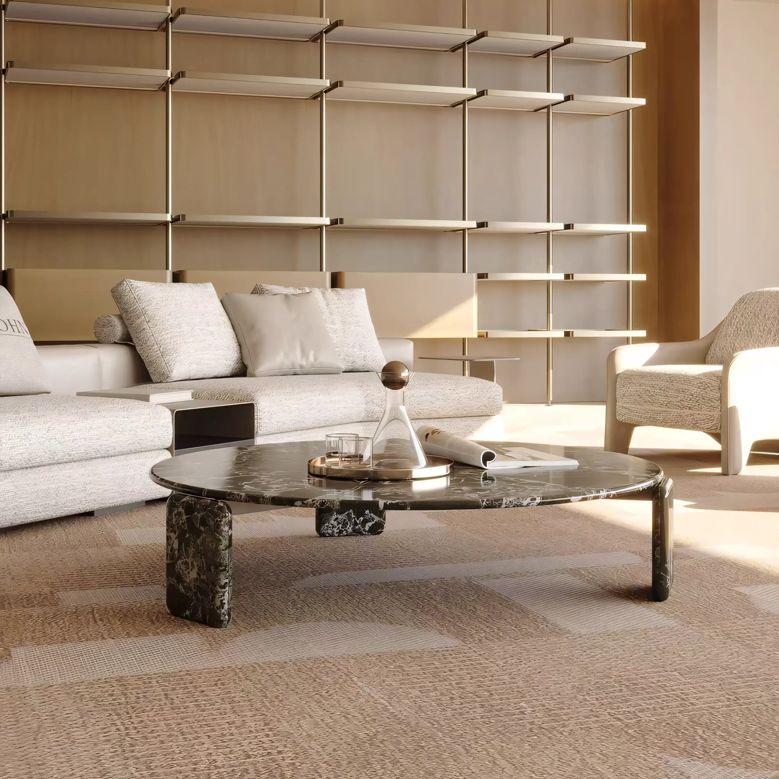 Verde Alpi Natural Marble Round Coffee Table - Low Profile - Image 3