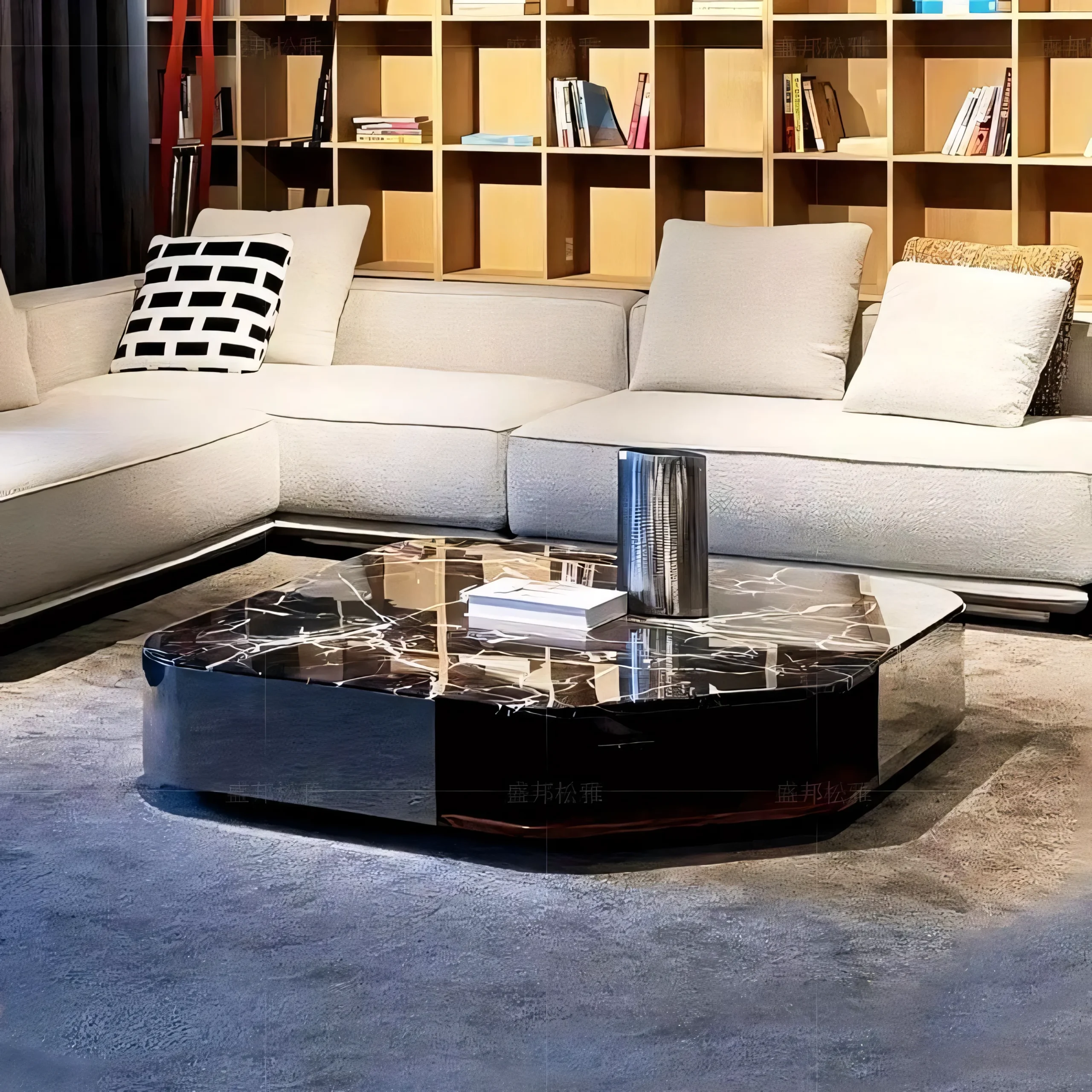 Luxury Geometric Marble Coffee Table with Stainless Steel Base - Image 4