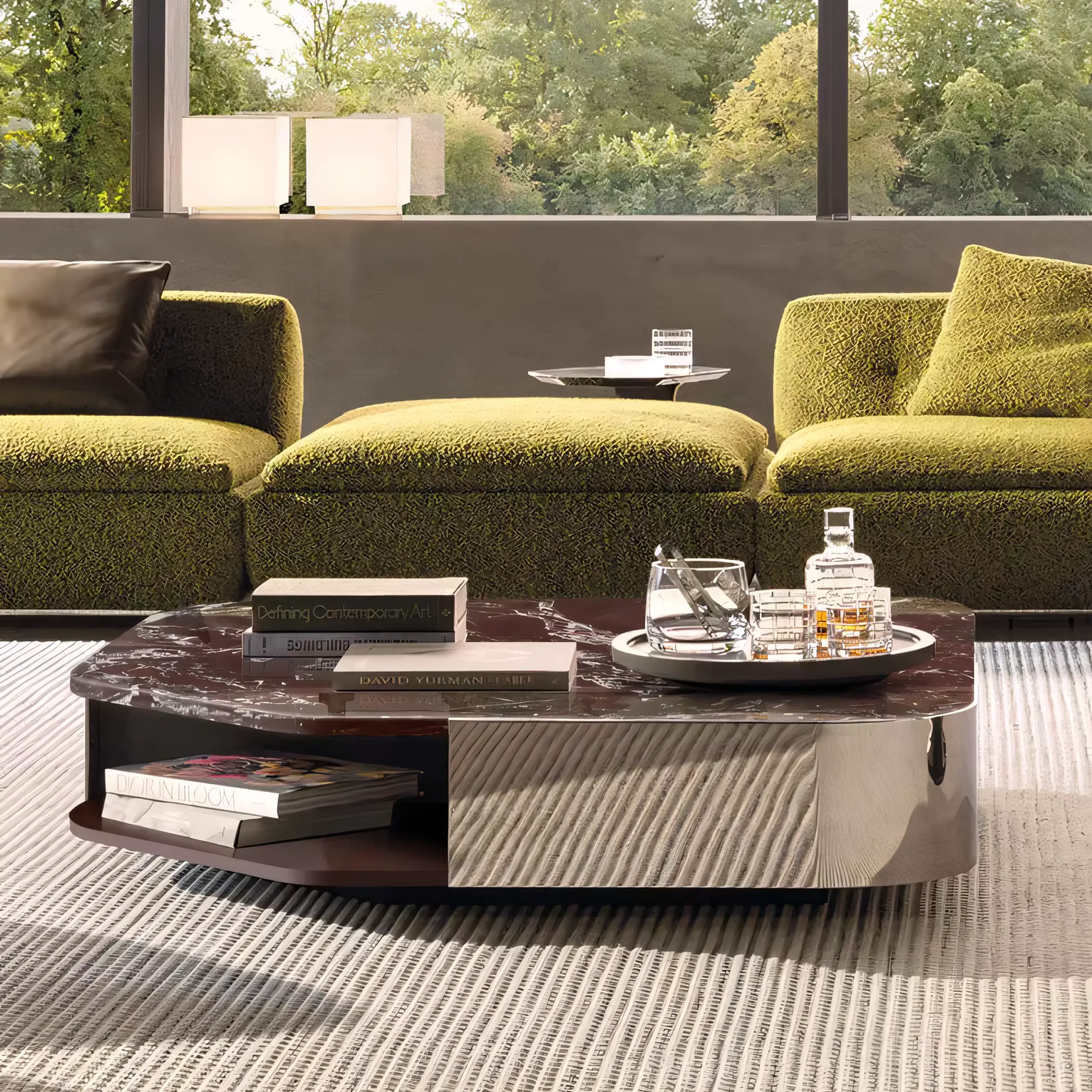 Luxury Geometric Marble Coffee Table with Stainless Steel Base - Image 3