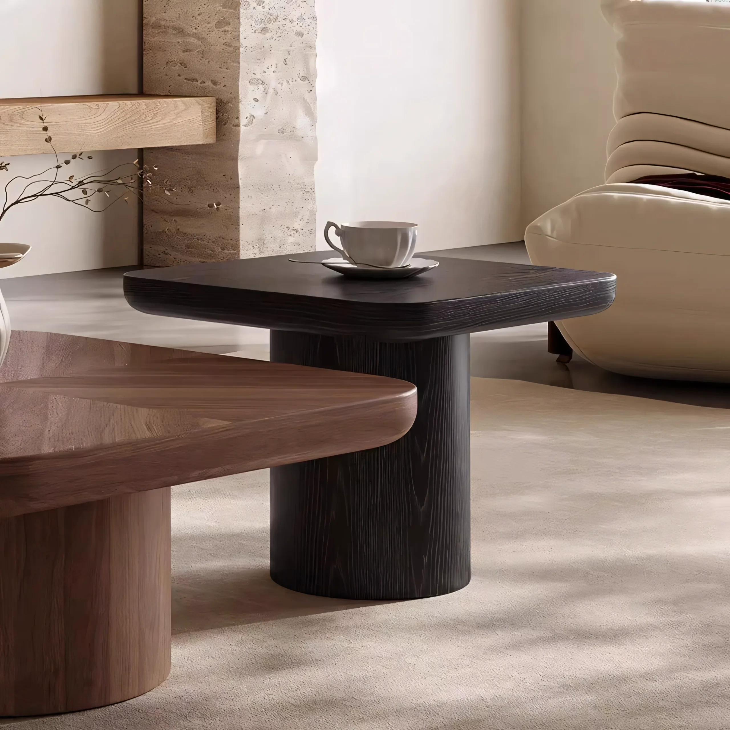 Modern Italian Style Square Pedestal Coffee Table in Oak Veneer - Image 3