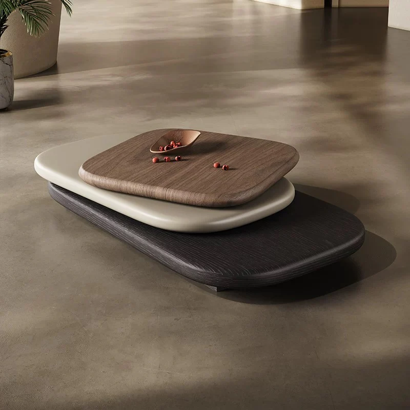 Organic Pebble Shape Nested Coffee Table, 3-Tier Layered Wood Veneer Low Center Table - Image 5