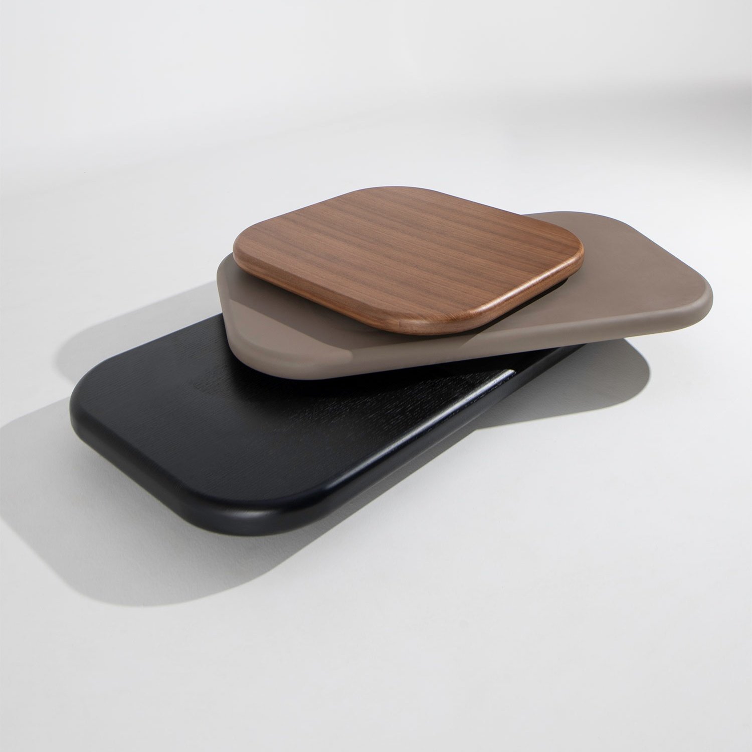 Organic Pebble Shape Nested Coffee Table, 3-Tier Layered Wood Veneer Low Center Table - Image 2