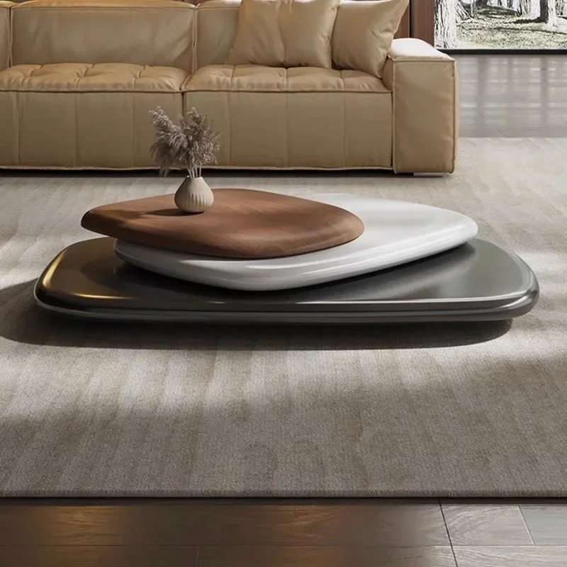 Organic Pebble Shape Nested Coffee Table, 3-Tier Layered Wood Veneer Low Center Table - Image 3