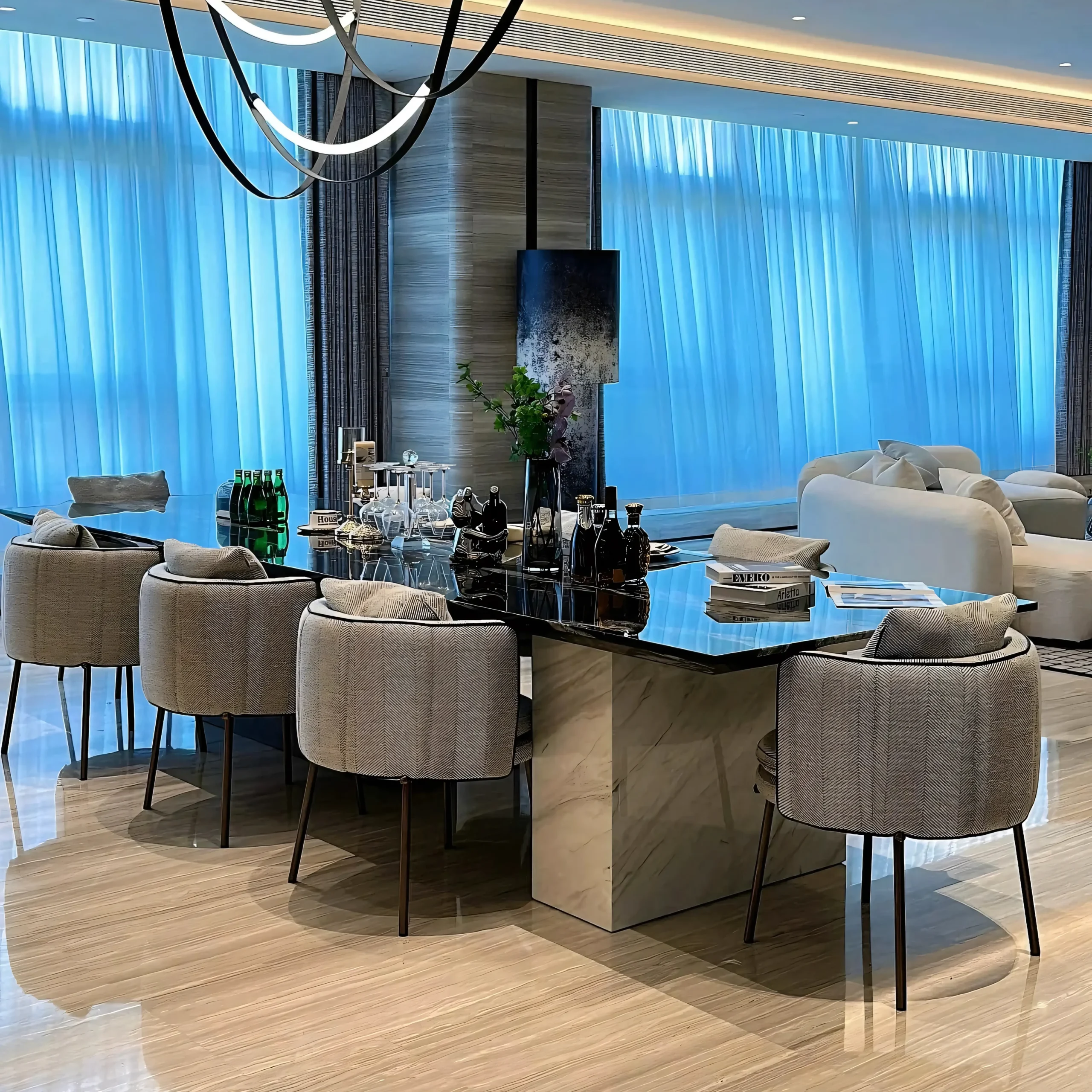 Modern Vertical Channel Tufted Dining Chair with Metal Legs - Image 2