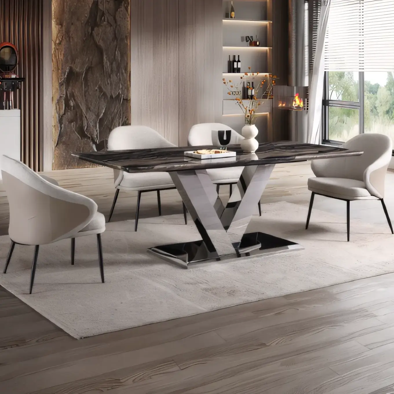 Modern Saddle Leather Shell Dining Chair with Fabric Cushion & Metal Legs - Image 2