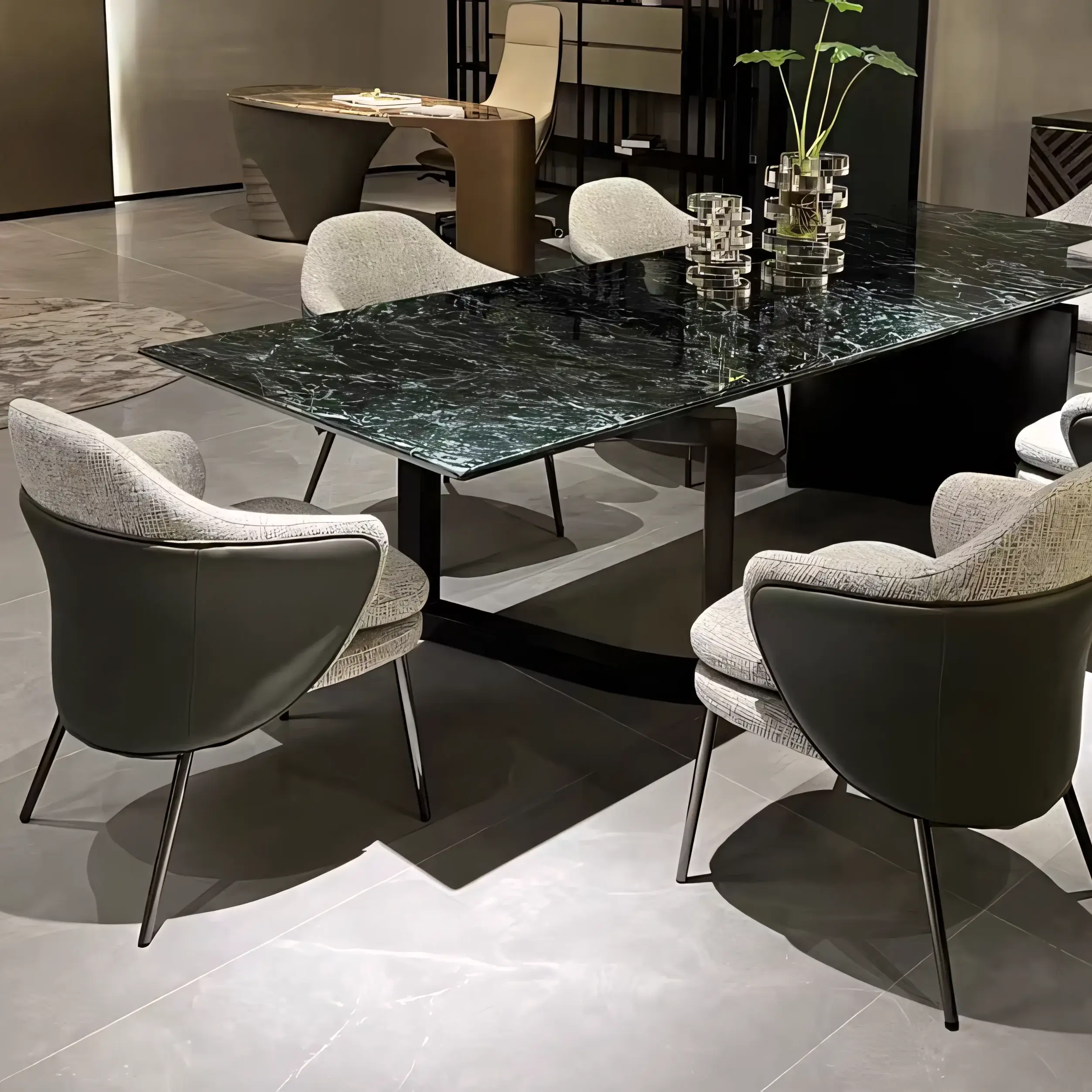 Modern Saddle Leather Shell Dining Chair with Fabric Cushion & Metal Legs - Image 3