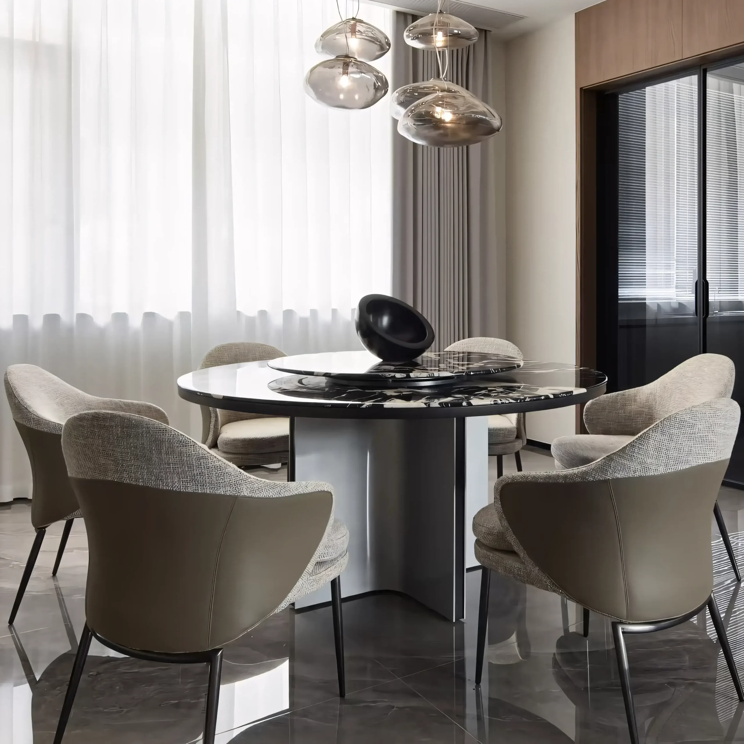 Modern Saddle Leather Shell Dining Chair with Fabric Cushion & Metal Legs - Image 4