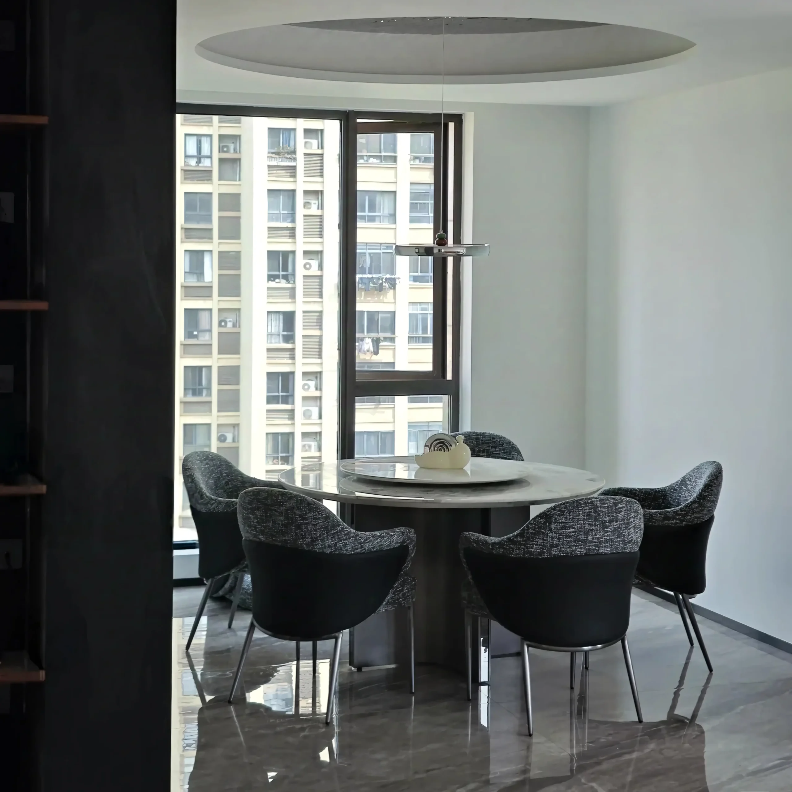 Modern Saddle Leather Shell Dining Chair with Fabric Cushion & Metal Legs - Image 5