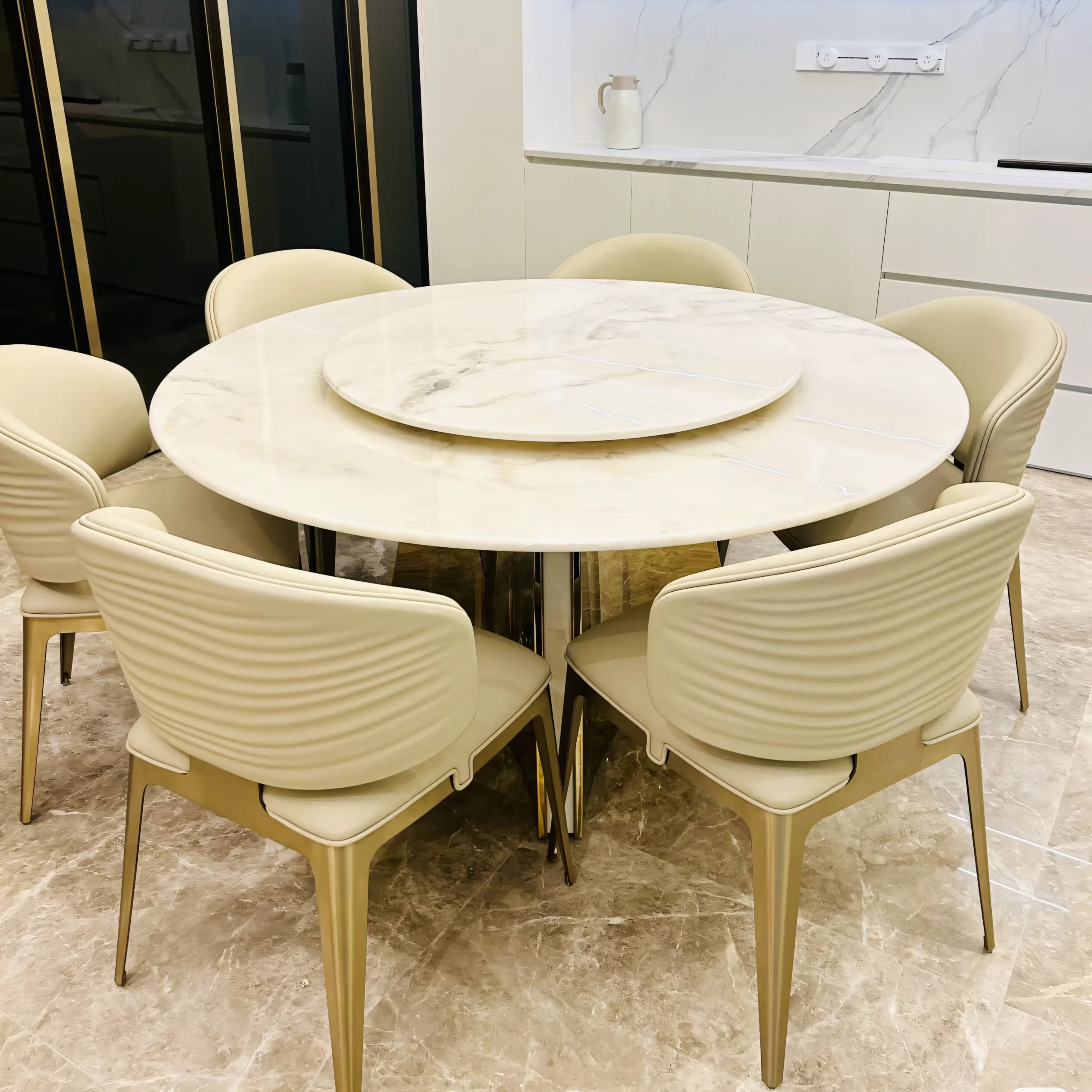 Modern Luxury Ruched Back Dining Chair with Gold Stainless Steel Base - Image 5