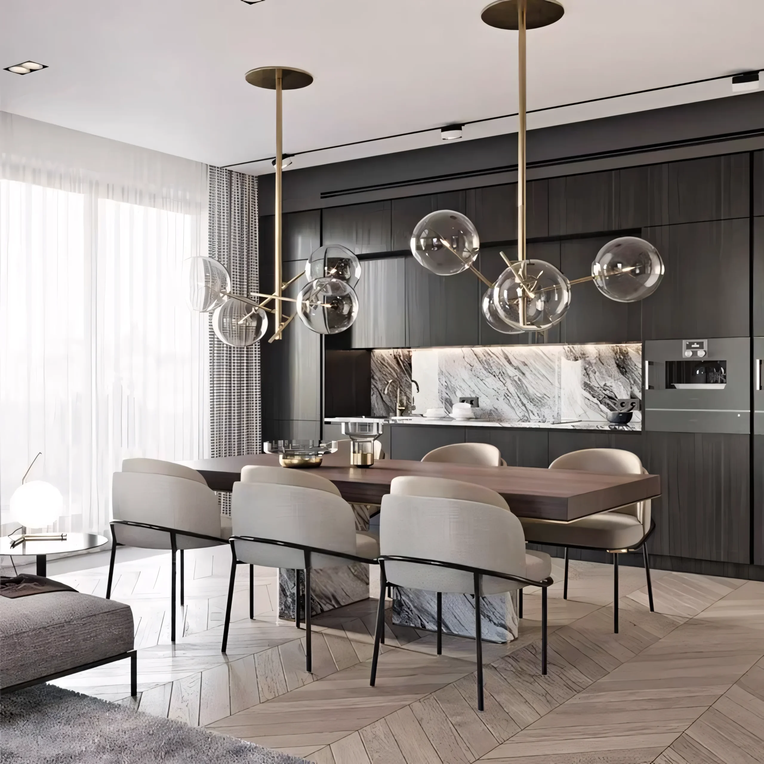 Modern Italian Light Luxury Dining Chair | Two-Tone Faux Saddle Leather with Gold-Tipped Legs - Image 6