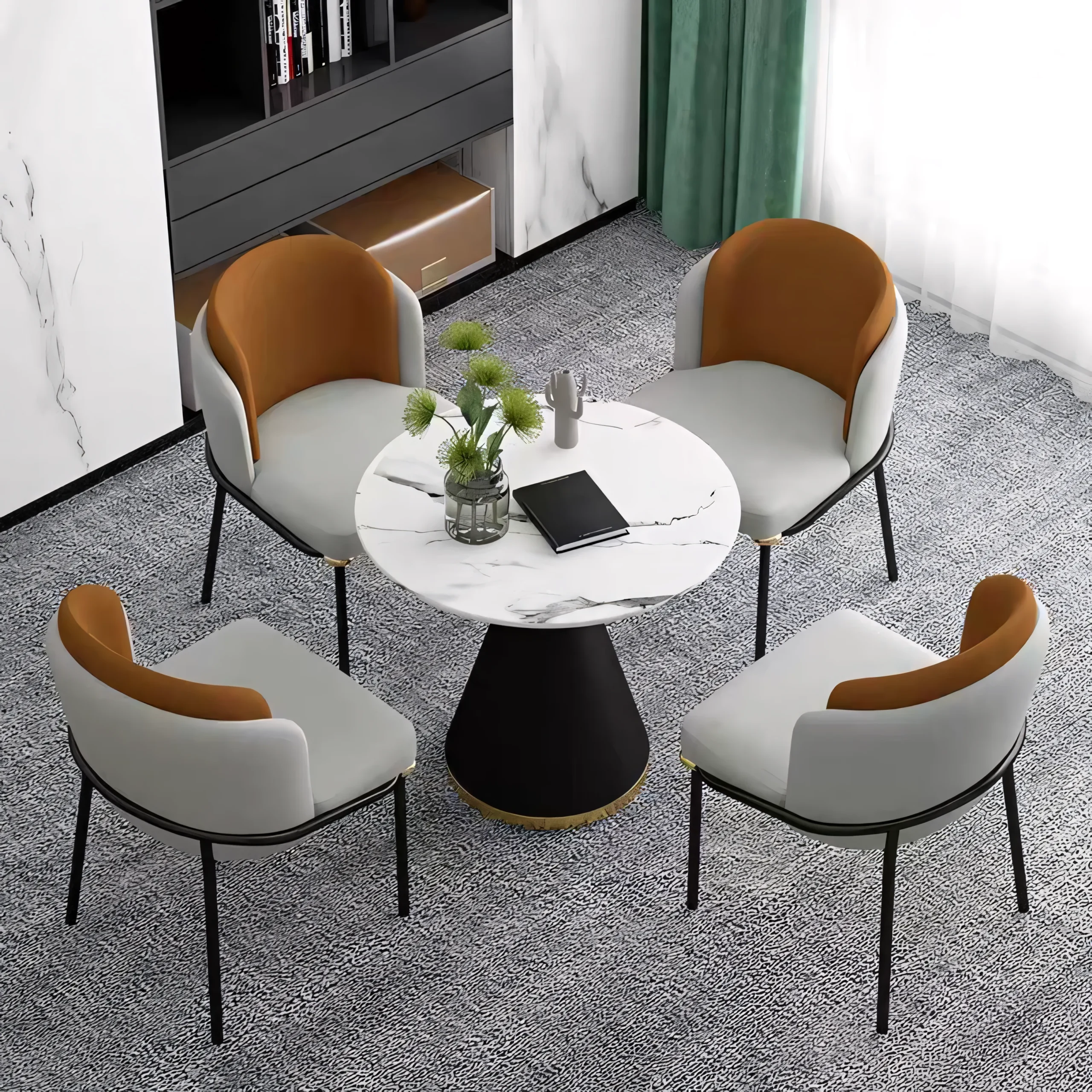 Modern Italian Light Luxury Dining Chair | Two-Tone Faux Saddle Leather with Gold-Tipped Legs - Image 5