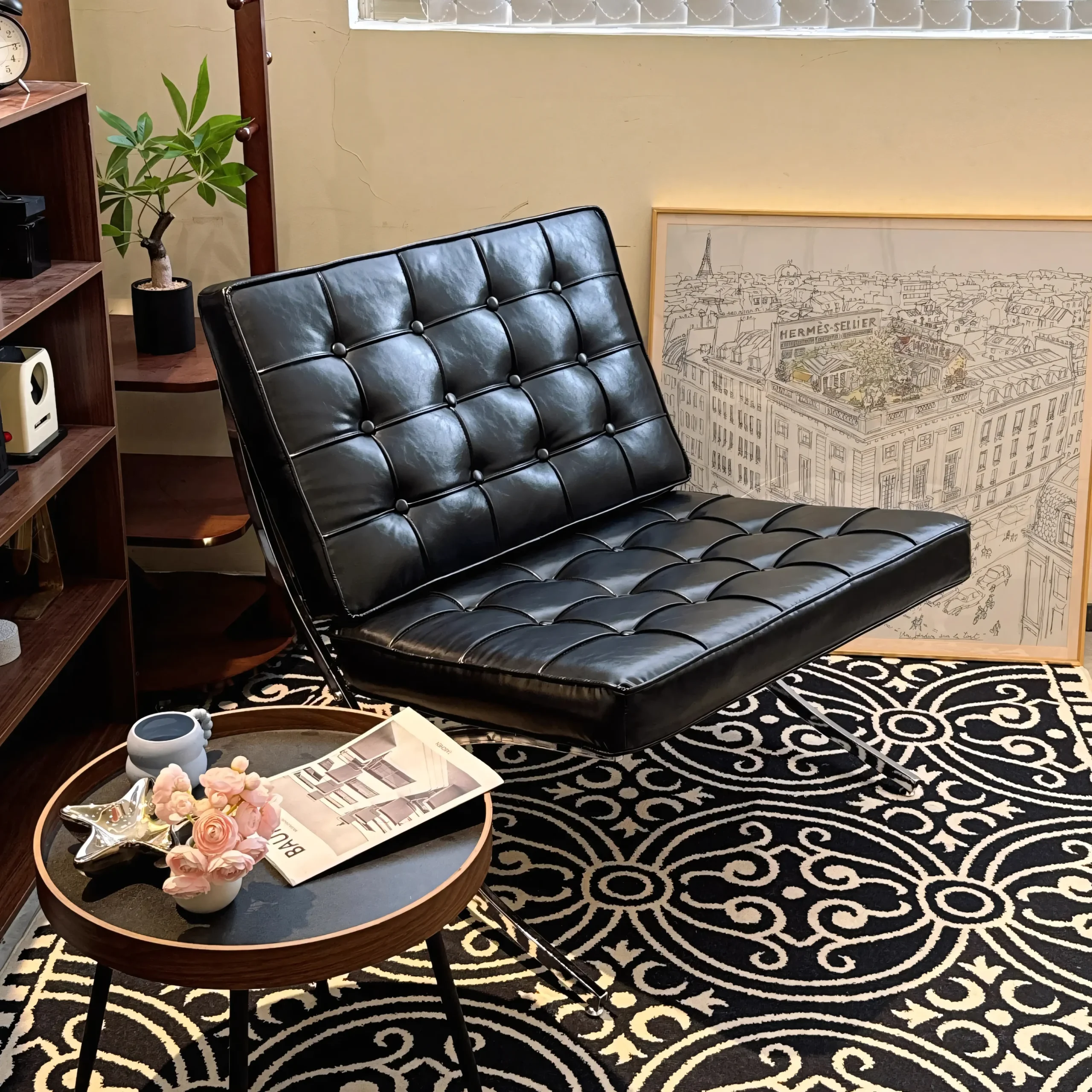 Premium Top Grain Leather X-Frame Accent Chair - Image 2