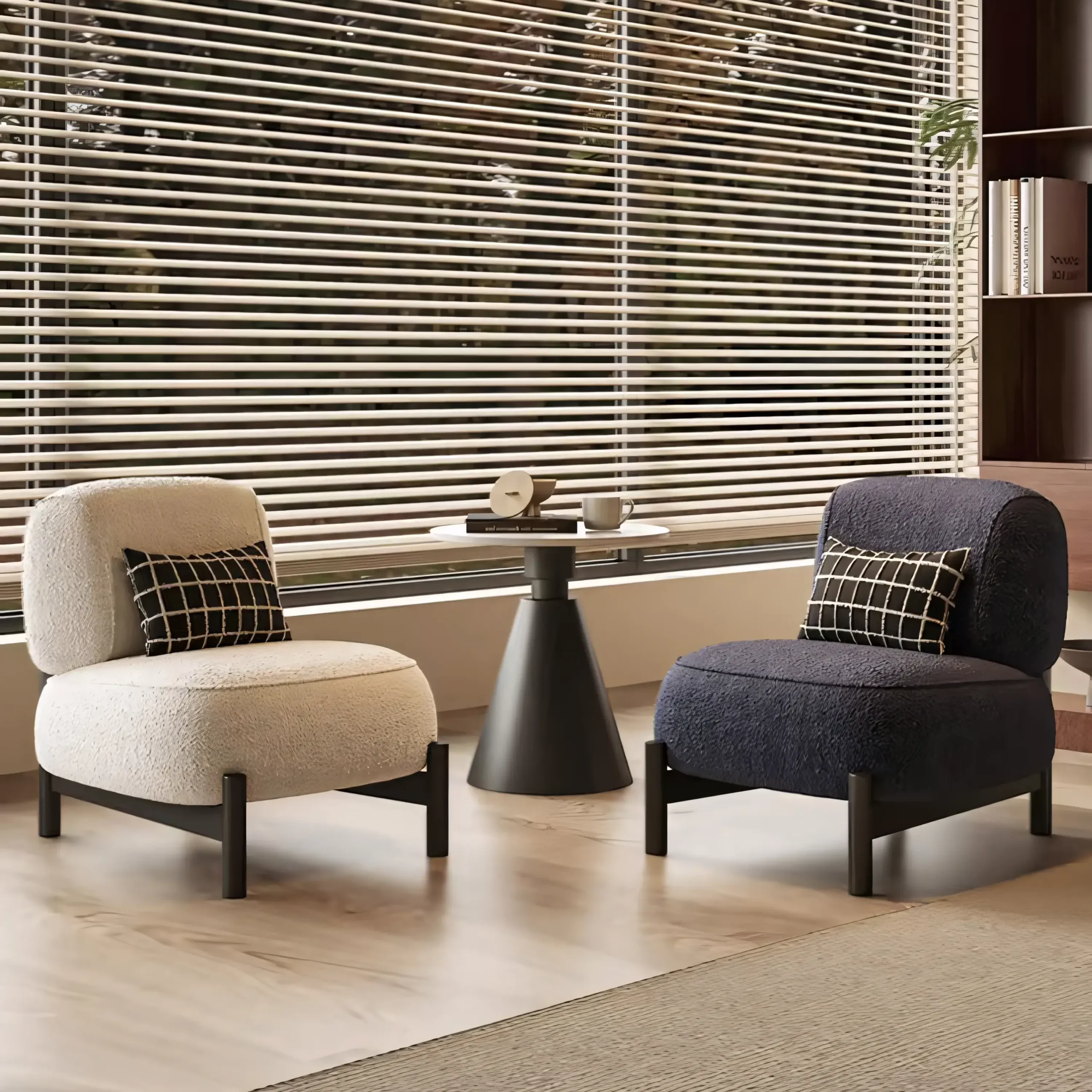 Minimalist Sculptural Accent Chair | Cream White & Charcoal Teddy Fabric - Image 4