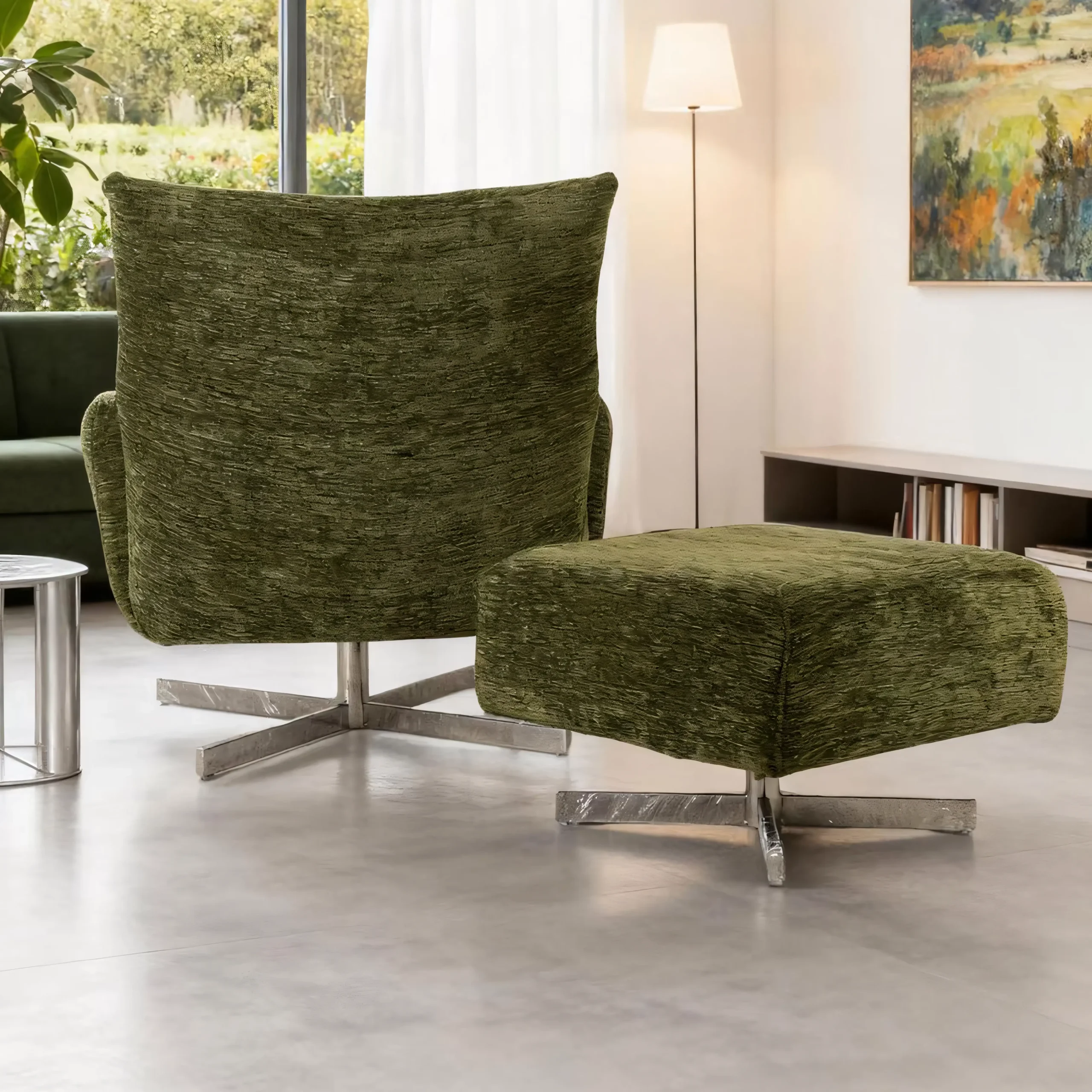 Modern High-Back Swivel Armchair & Ottoman Set - Image 2
