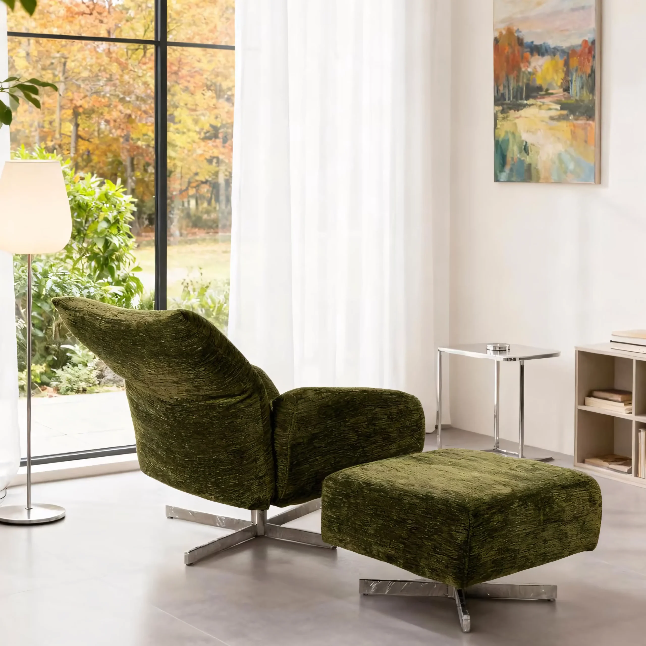 Modern High-Back Swivel Armchair & Ottoman Set - Image 3