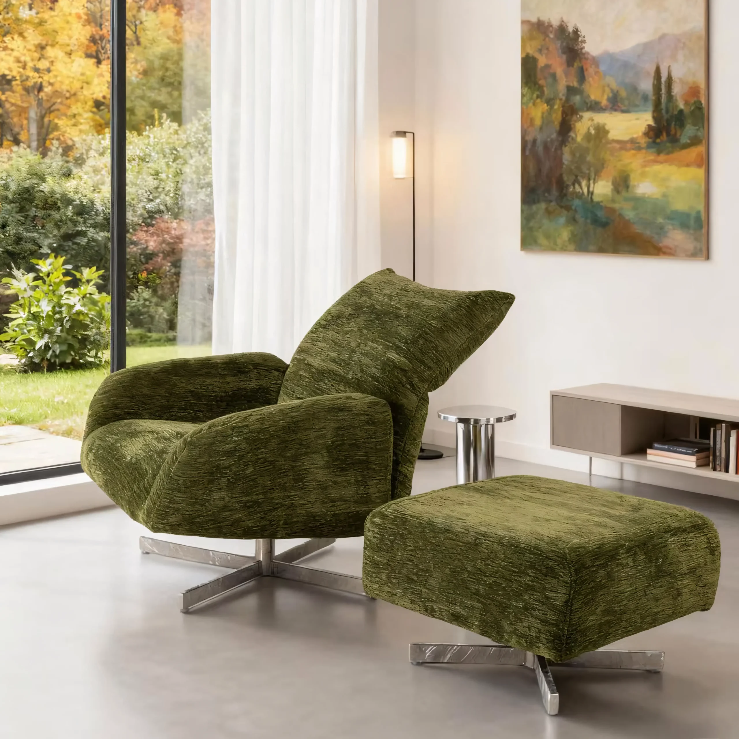 Modern High-Back Swivel Armchair & Ottoman Set - Image 4