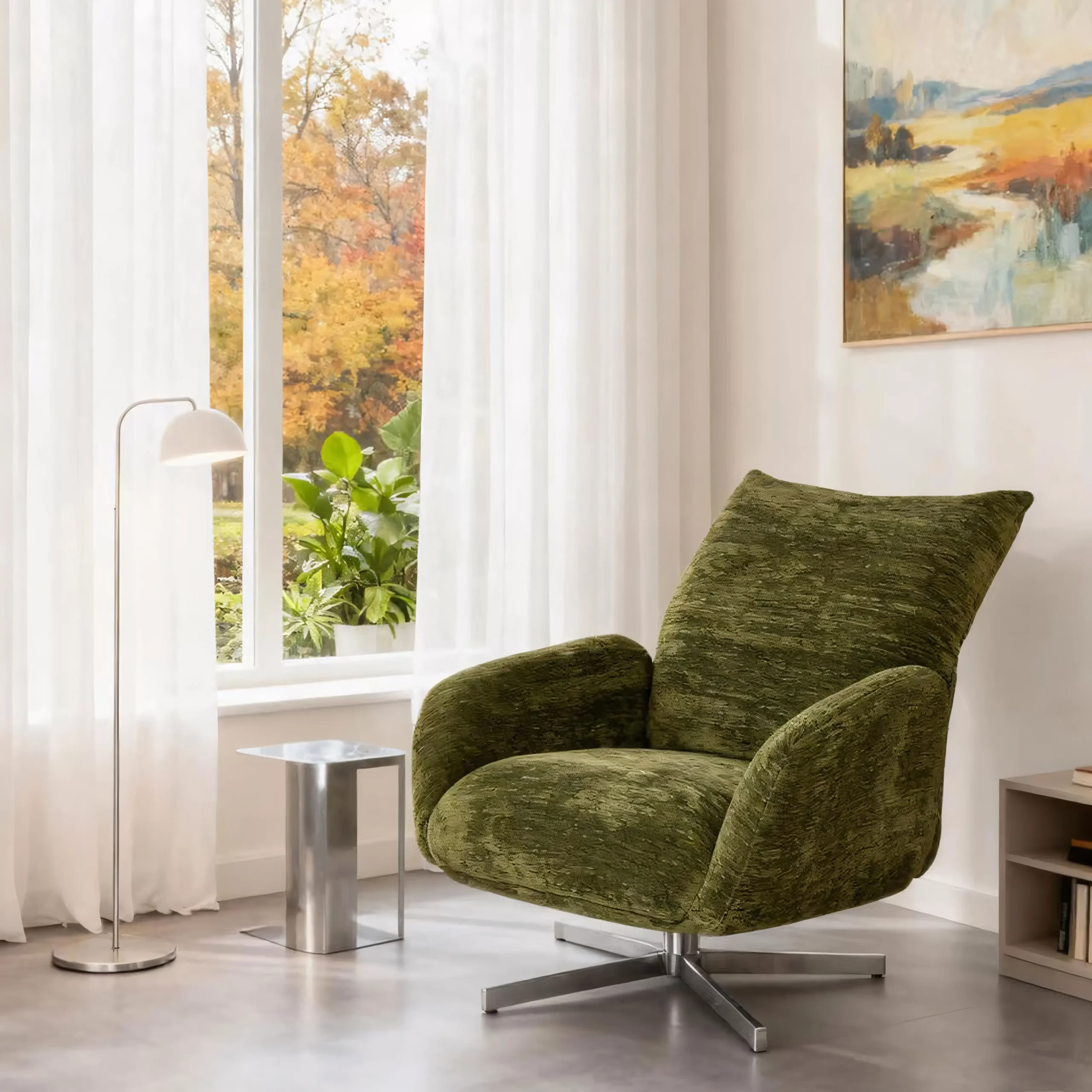 Modern High-Back Swivel Armchair & Ottoman Set - Image 5