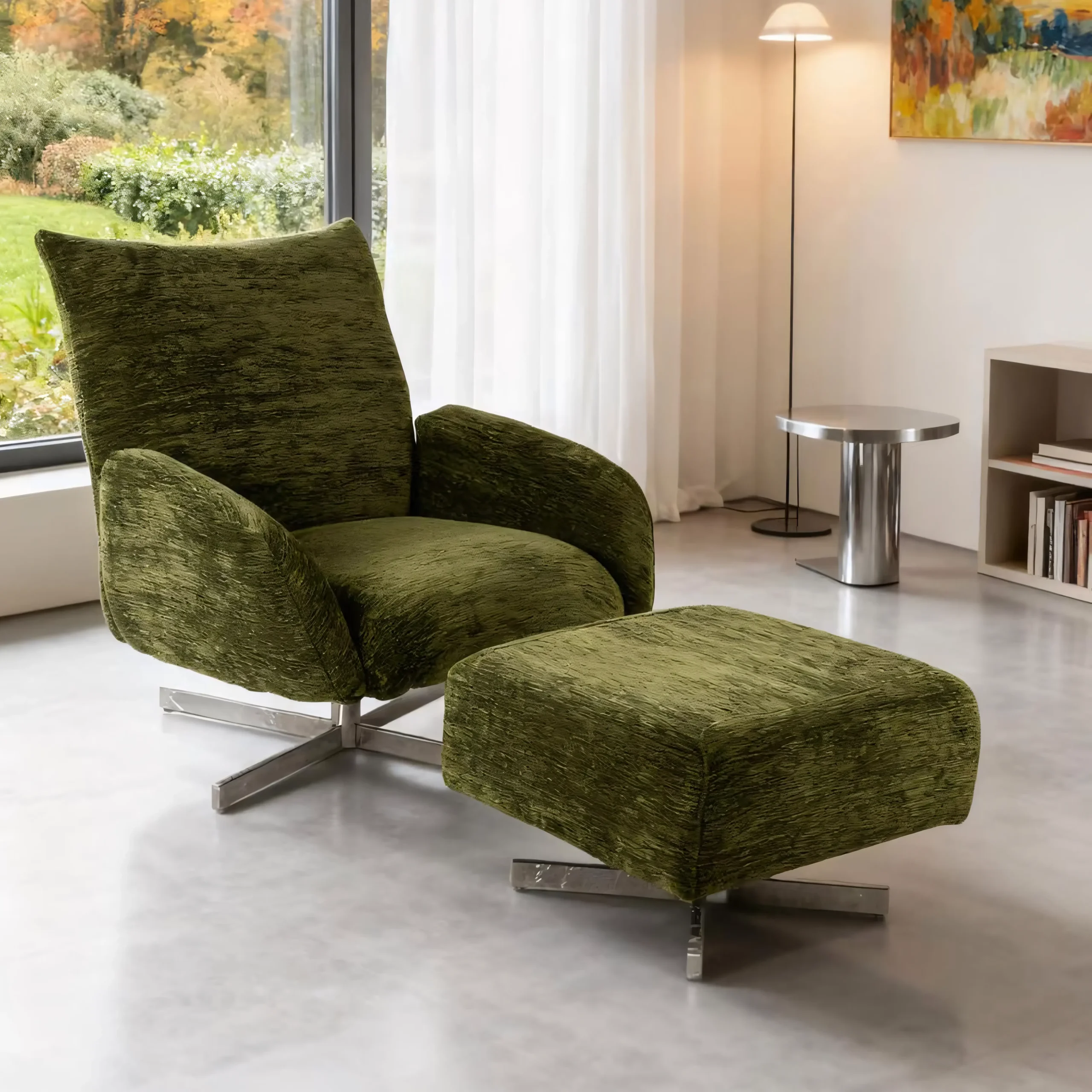 Modern High-Back Swivel Armchair & Ottoman Set - Image 6
