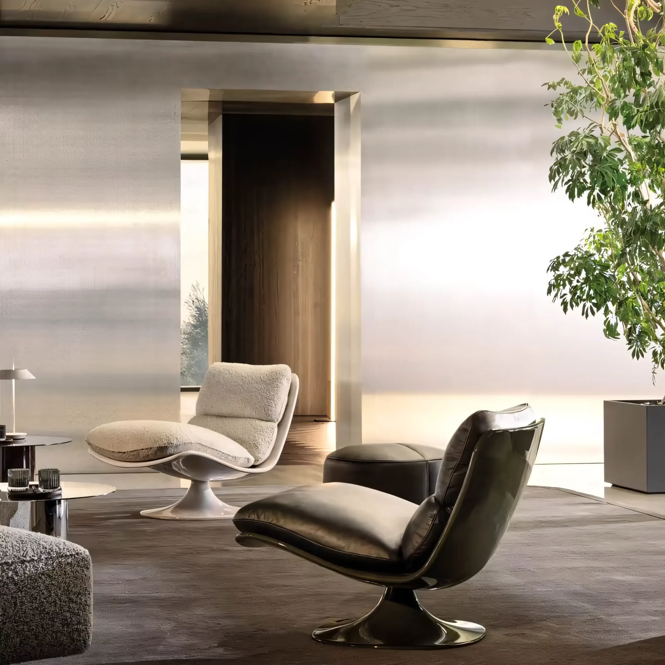 Contemporary Tufted Shell Chair with 360° Swivel Base - Image 4