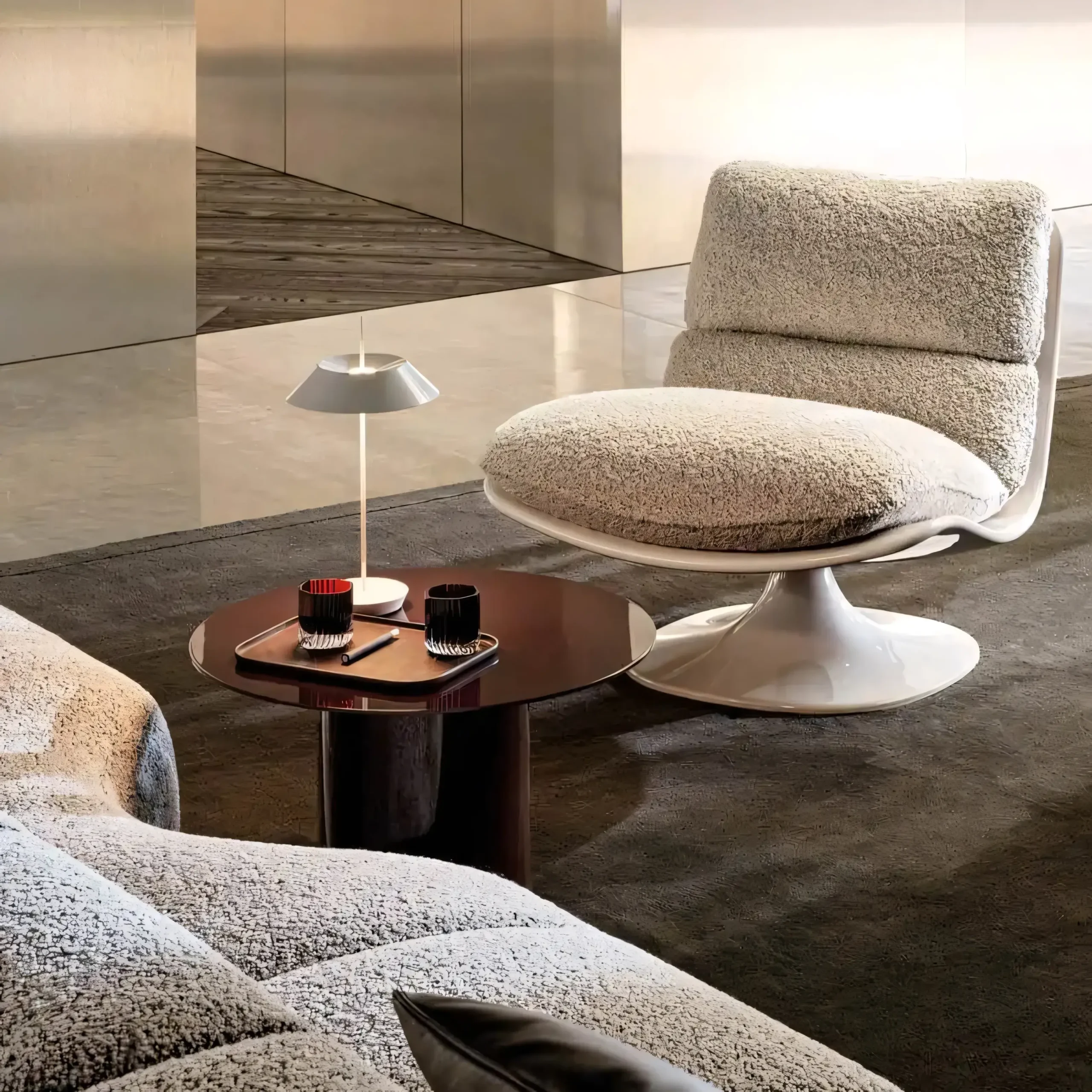 Contemporary Tufted Shell Chair with 360° Swivel Base - Image 5