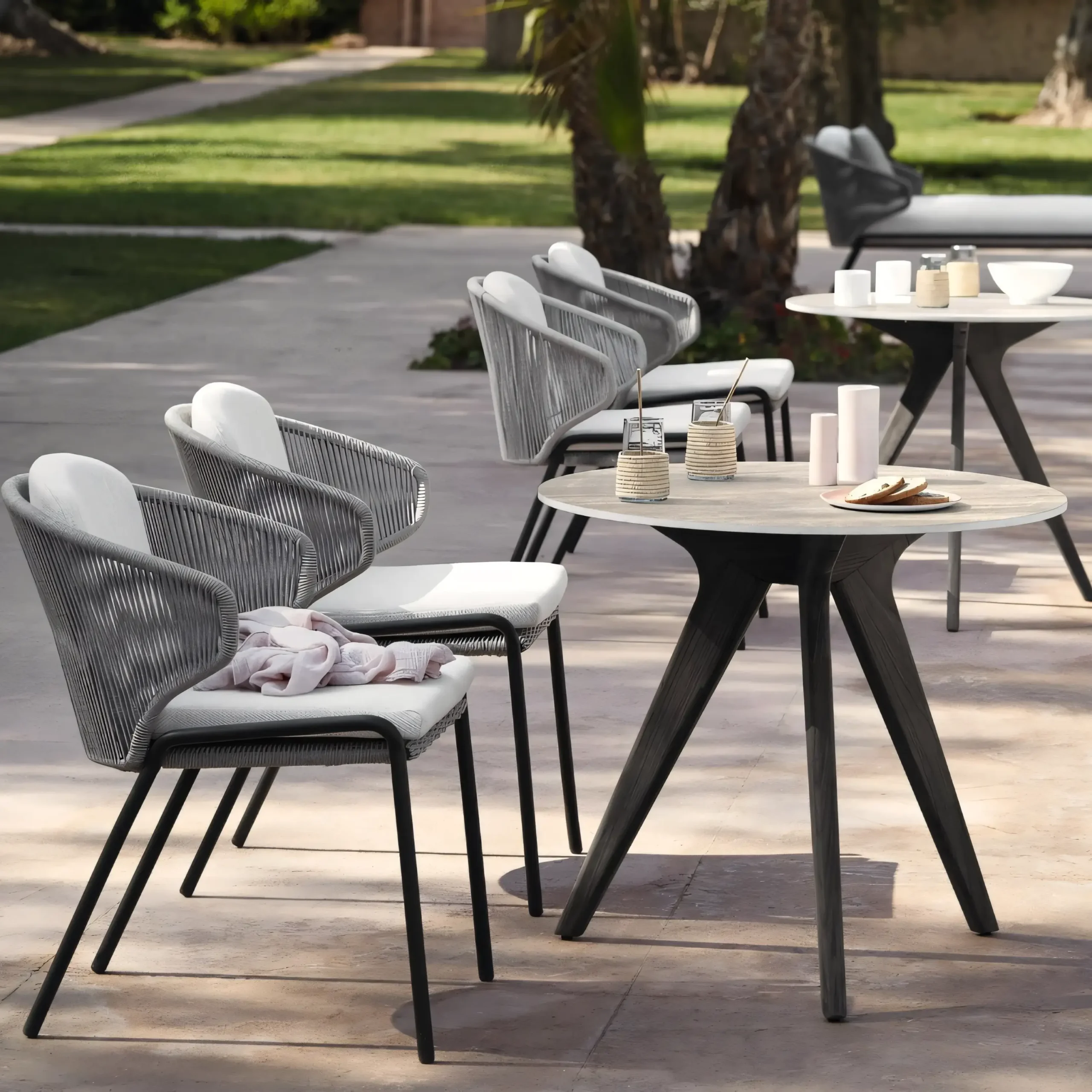 Modern Aluminum Garden Dining Suite: Weatherproof Rope Armchairs & Rectangular Stone Table - Image 2