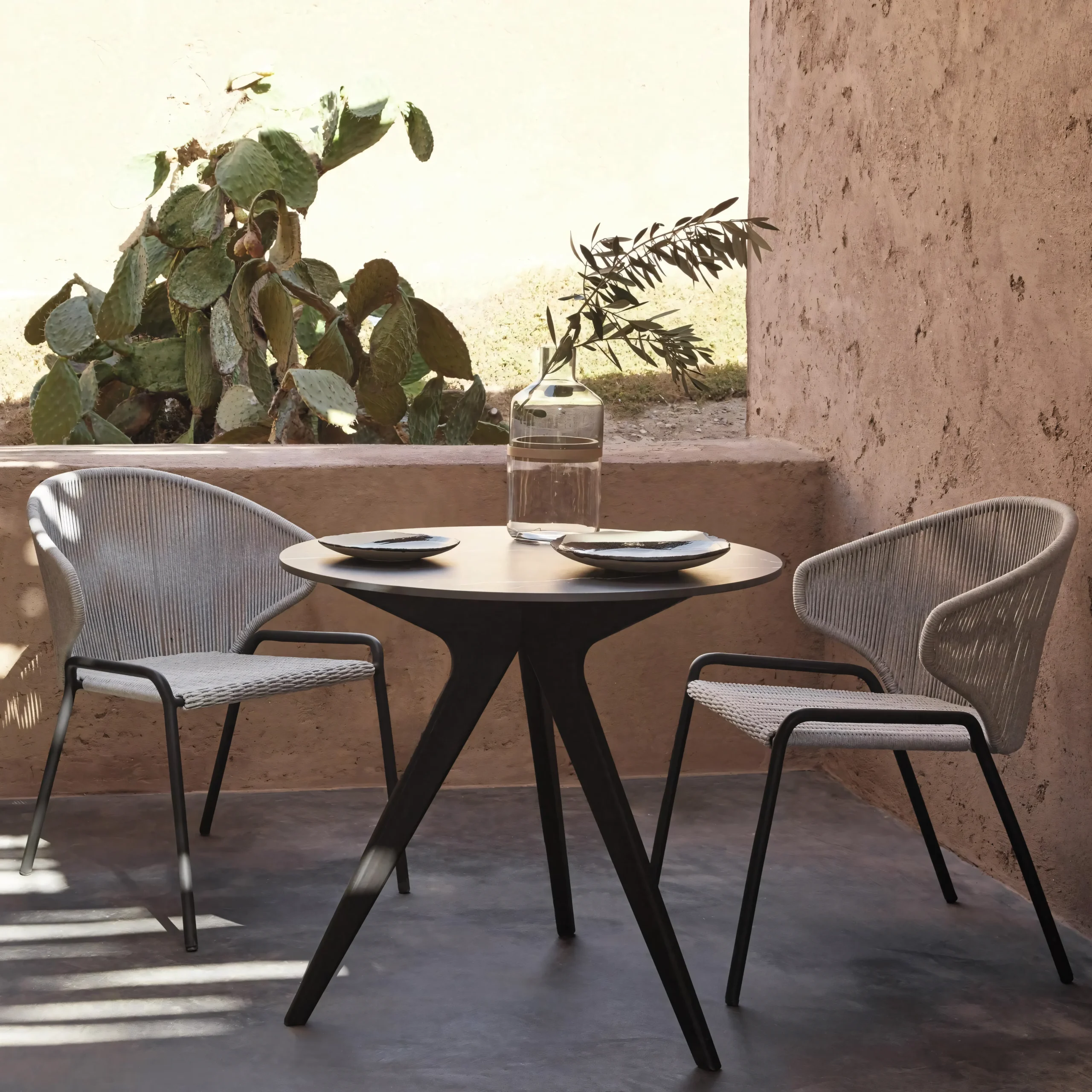 Modern Aluminum Garden Dining Suite: Weatherproof Rope Armchairs & Rectangular Stone Table - Image 3