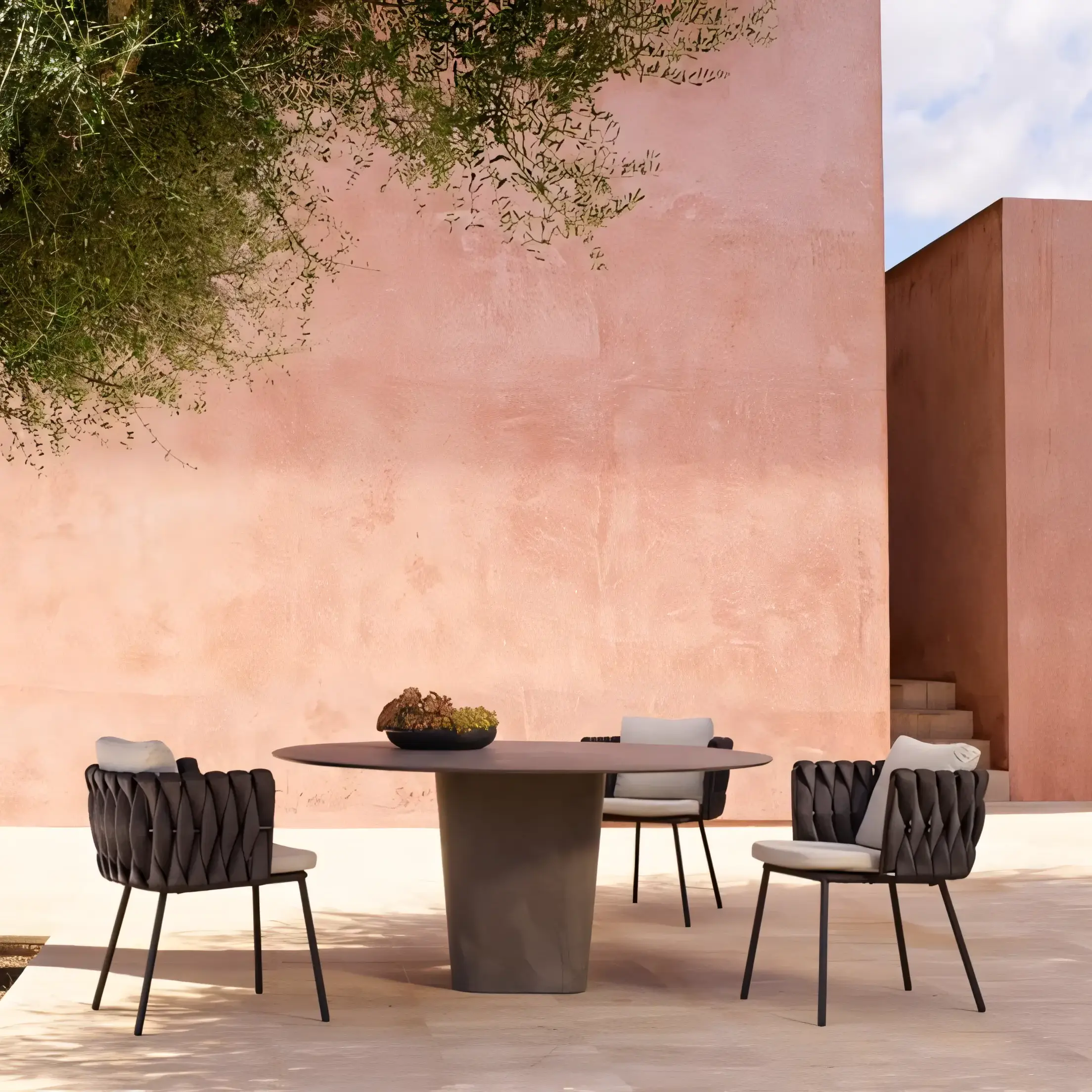 Luxury Braided Rope Outdoor Dining Armchair with Quick-Dry Cushions - Image 4