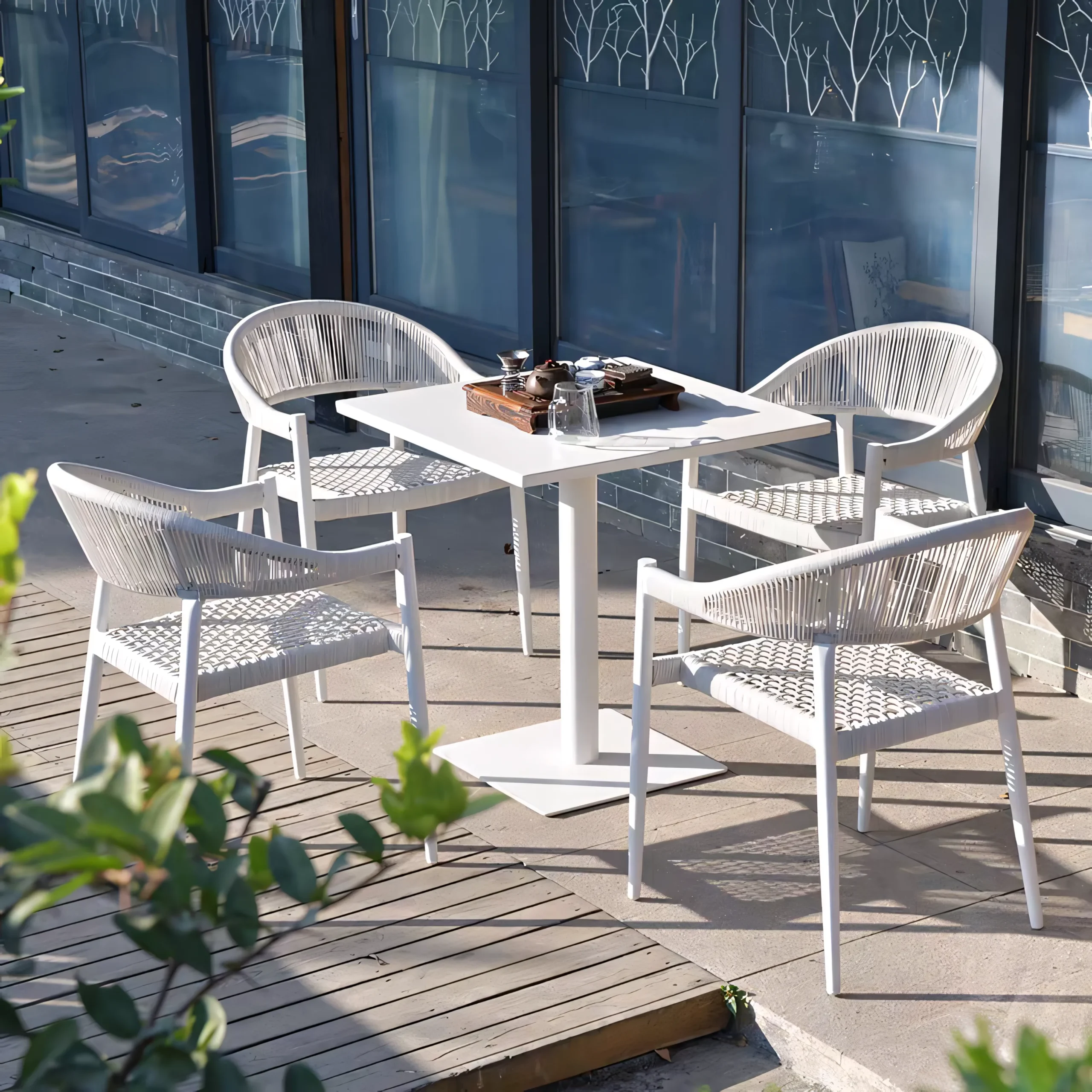 Modern Woven Rope Outdoor Armchair - Minimalist Patio Seating with Aluminum Frame - Image 6