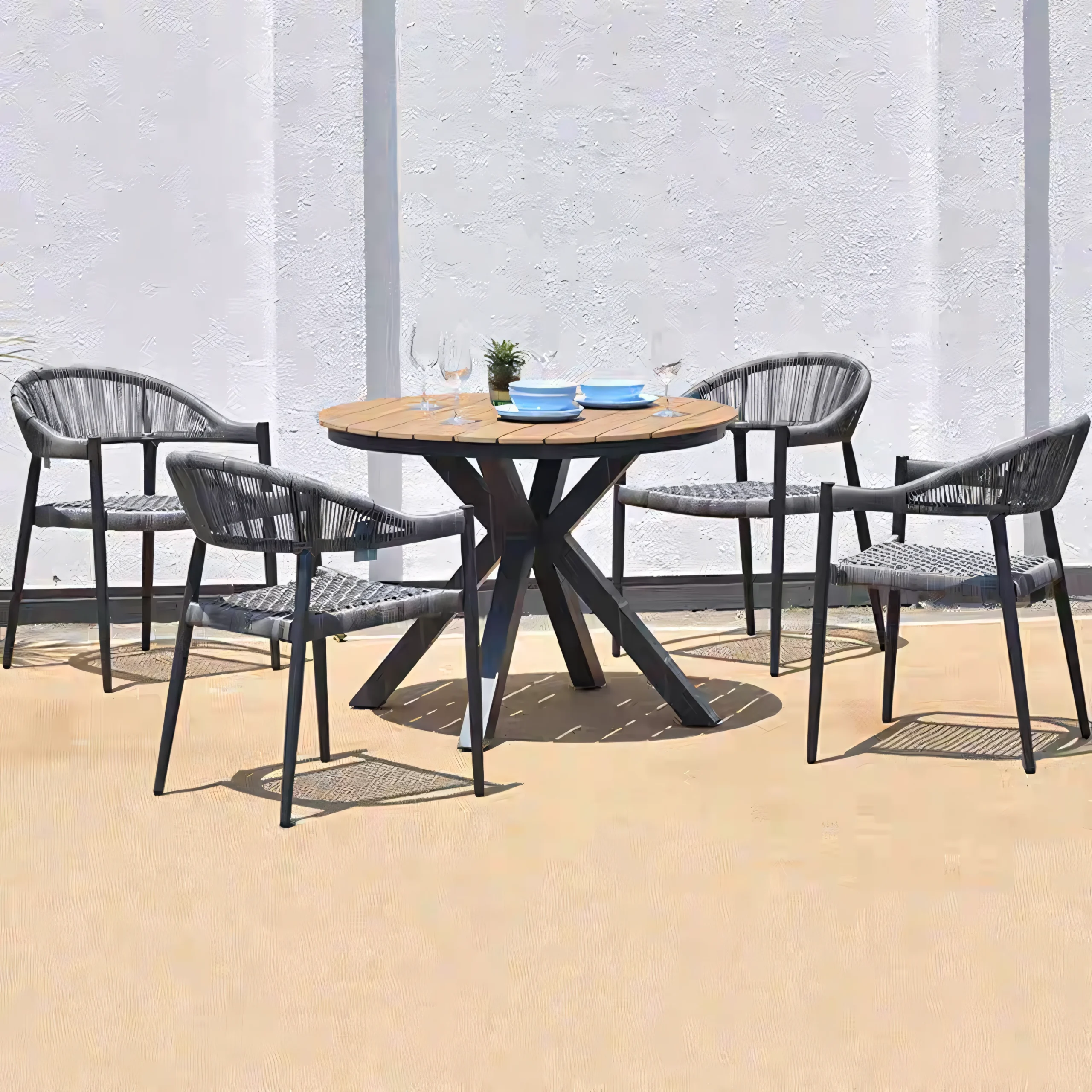 Modern Woven Rope Outdoor Armchair - Minimalist Patio Seating with Aluminum Frame - Image 3