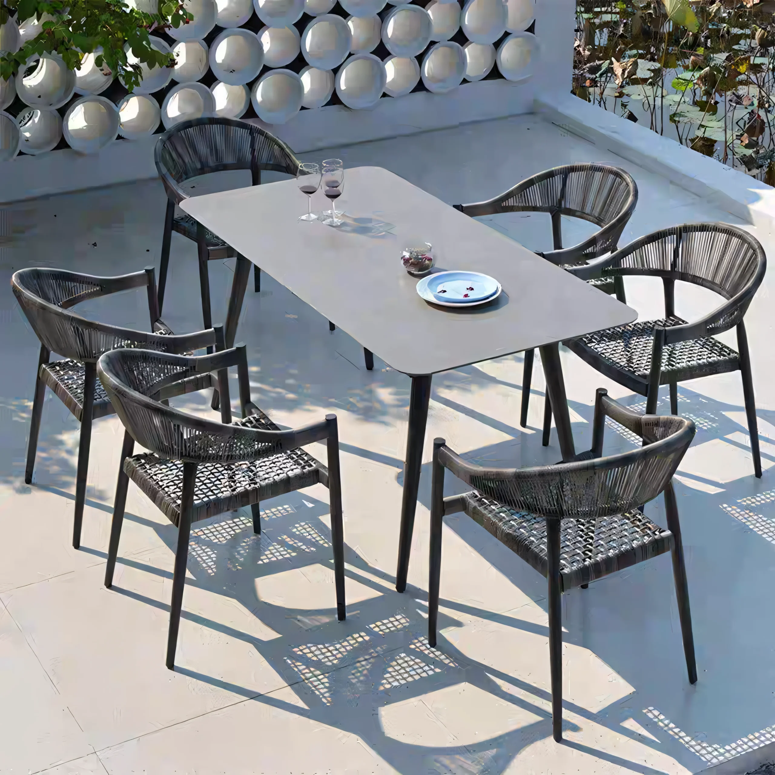 Modern Woven Rope Outdoor Armchair - Minimalist Patio Seating with Aluminum Frame - Image 2