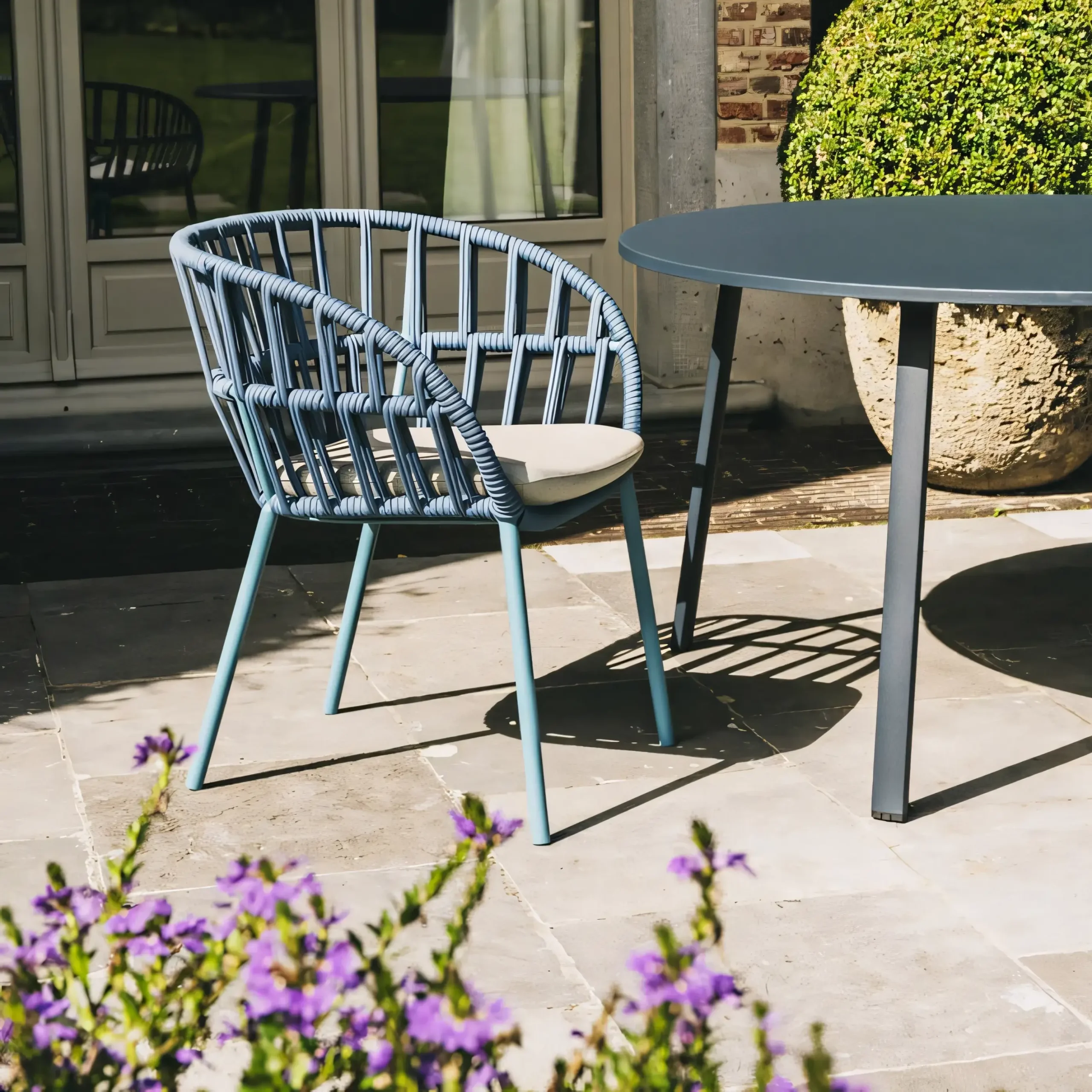 Mediterranean Style Woven Armchair | Nautical Rope Outdoor Dining Chair - Image 3